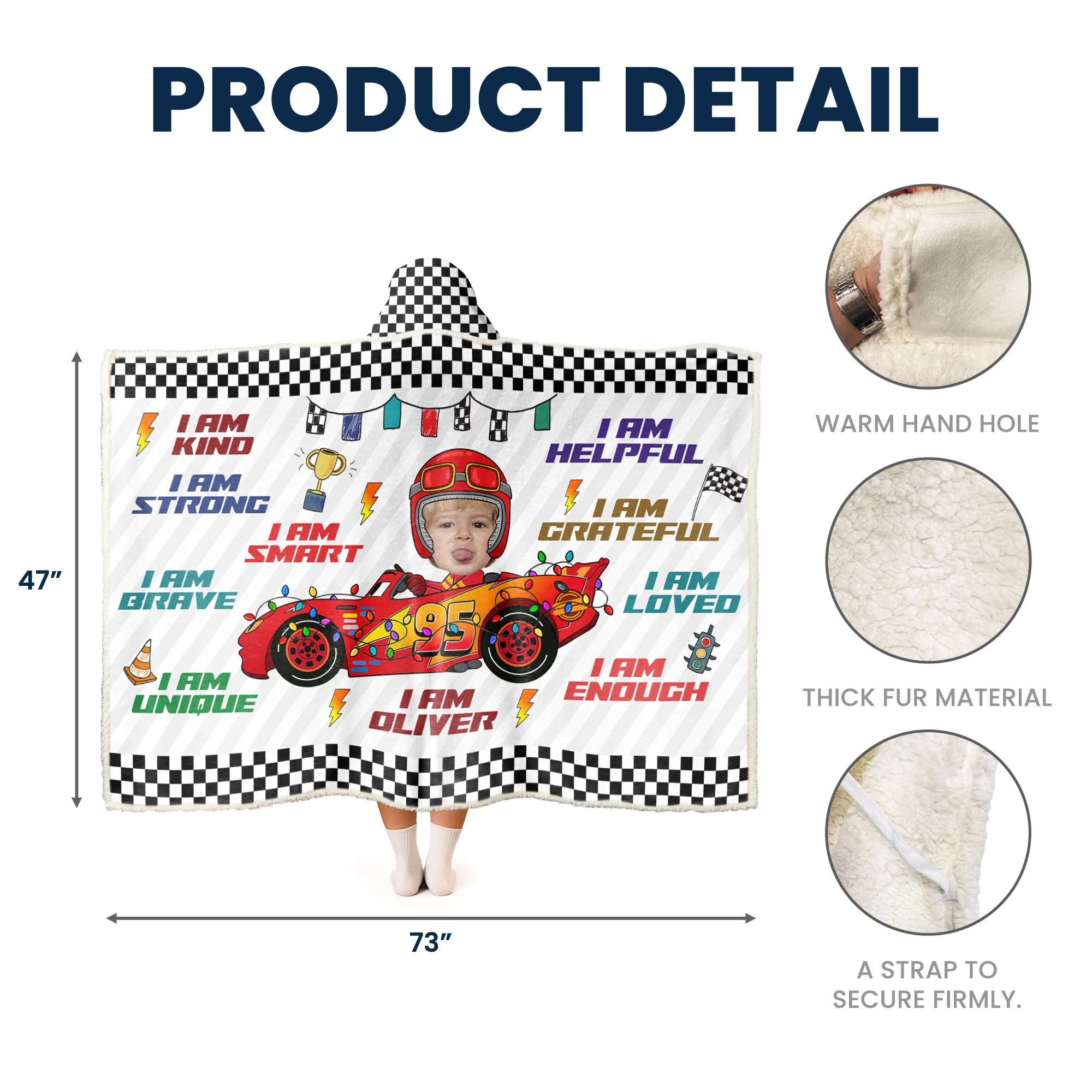 Custom Kid Face Car Toys Affirmation Gift - Personalized Photo Wearable Blanket Hoodie - Image 7