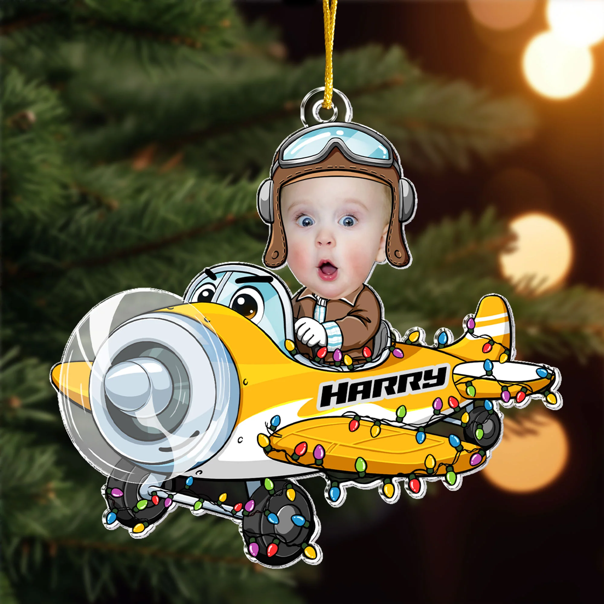 Custom Kid Face Cartoon Airplane - Personalized Acrylic Photo Ornament - Image 6