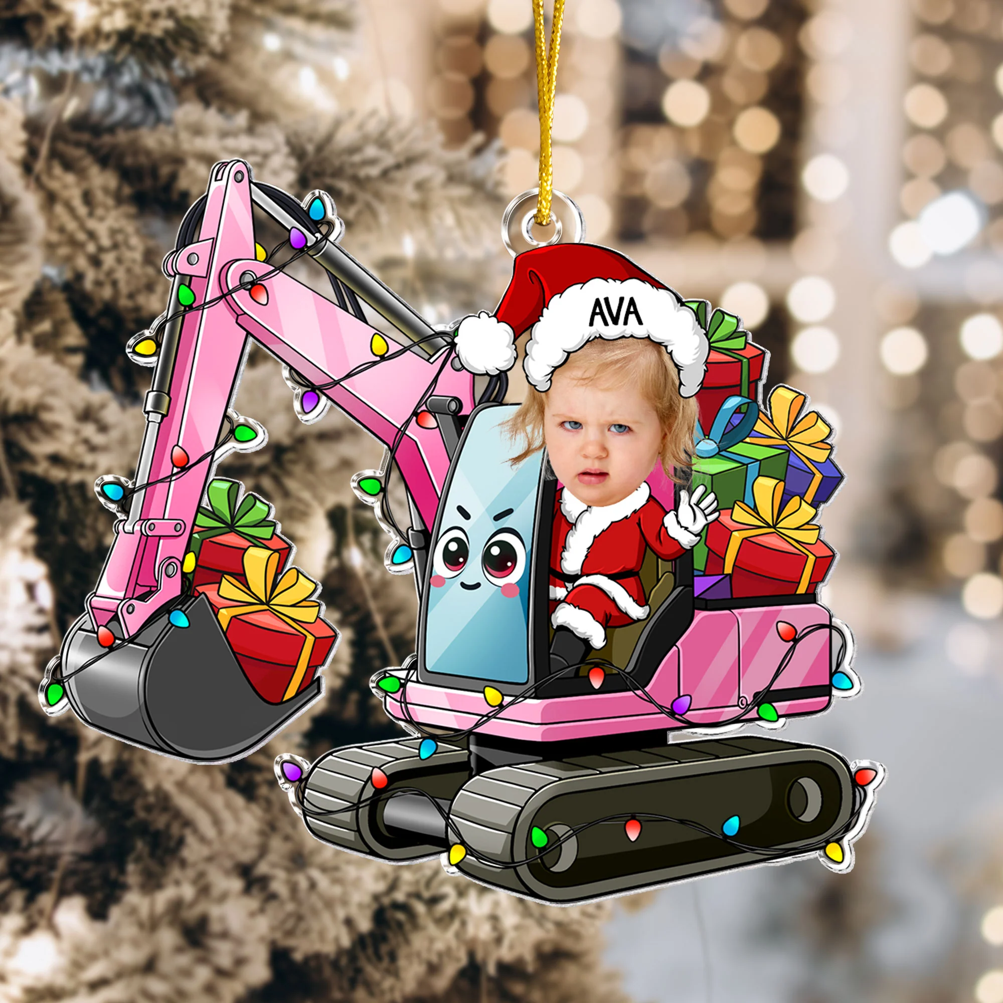 Custom Kid Face Cartoon Excavator - Personalized Acrylic Photo Ornament - Image 5