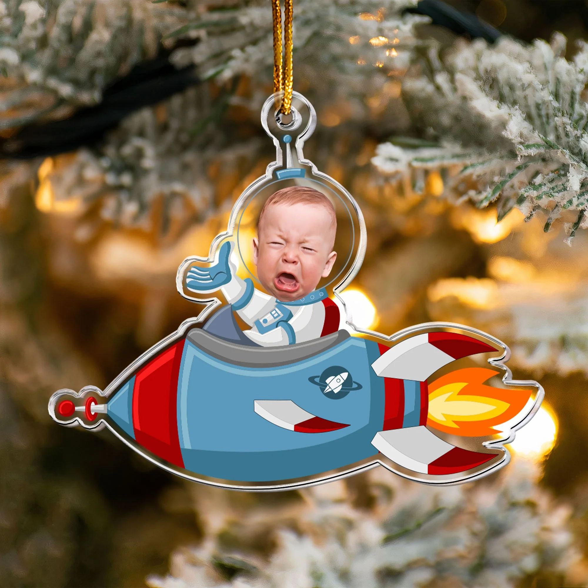 Custom Kid Face In Ufo Astronaut - Personalized Acrylic Photo Ornament - Image 2