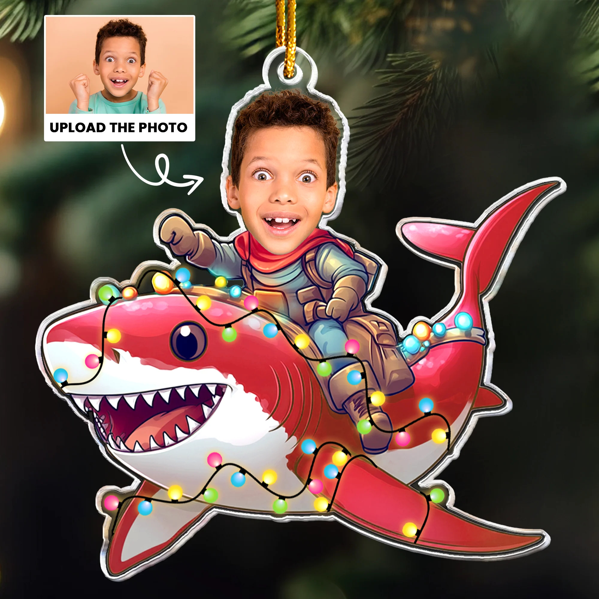 Custom Kid Face Shark - Personalized Acrylic Photo Ornament - Image 5
