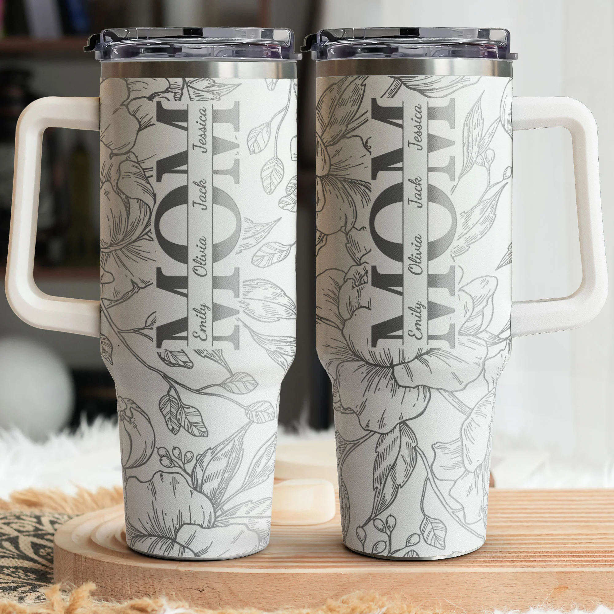 Custom Kids' Names - Floral Mom Mother's Day Gifts - Personalized 40oz Tumbler - Image 2