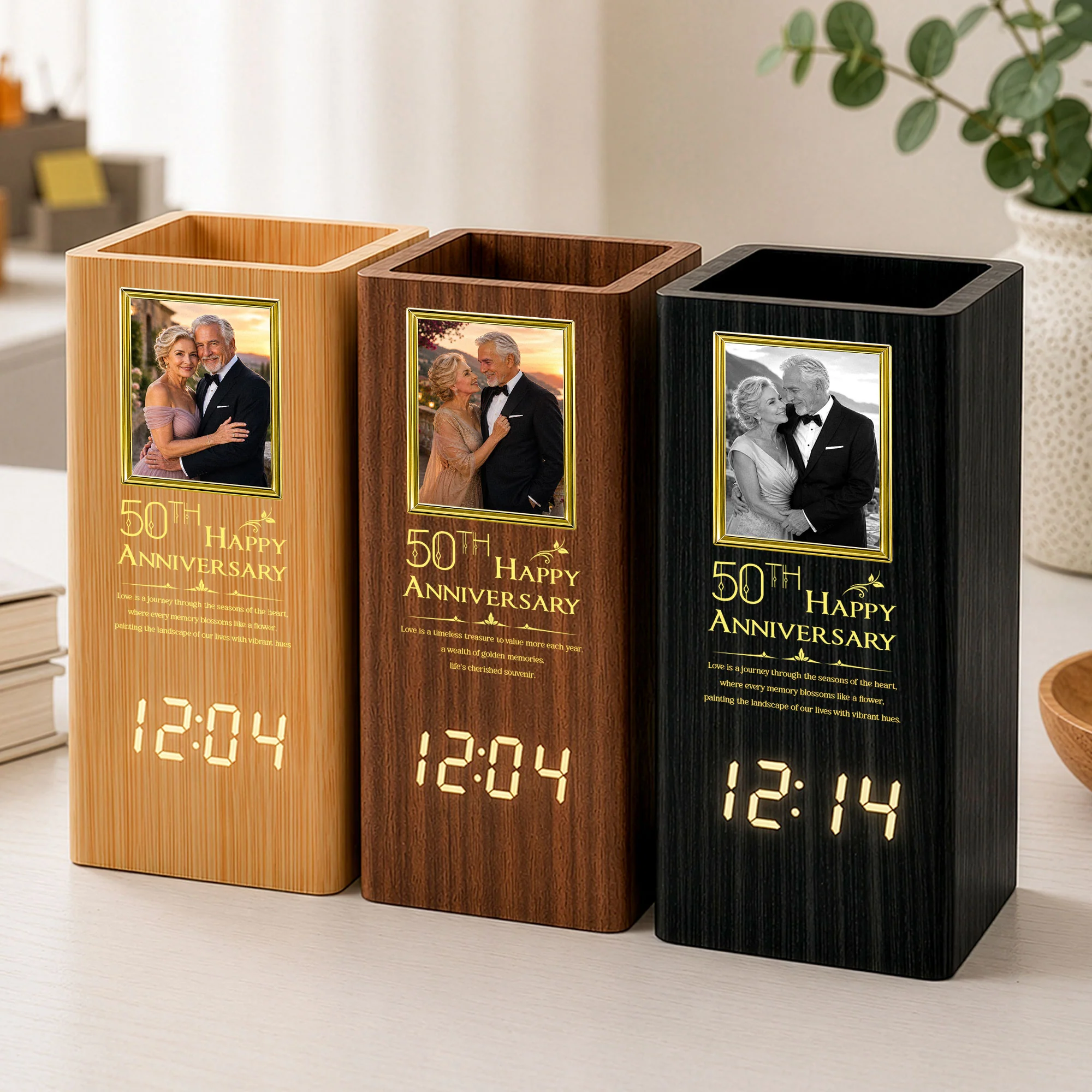 Custom Milestone Wedding Anniversary Clock Gifts For Parents, Couple - Personalized Pen Holder With Clock - Image 2
