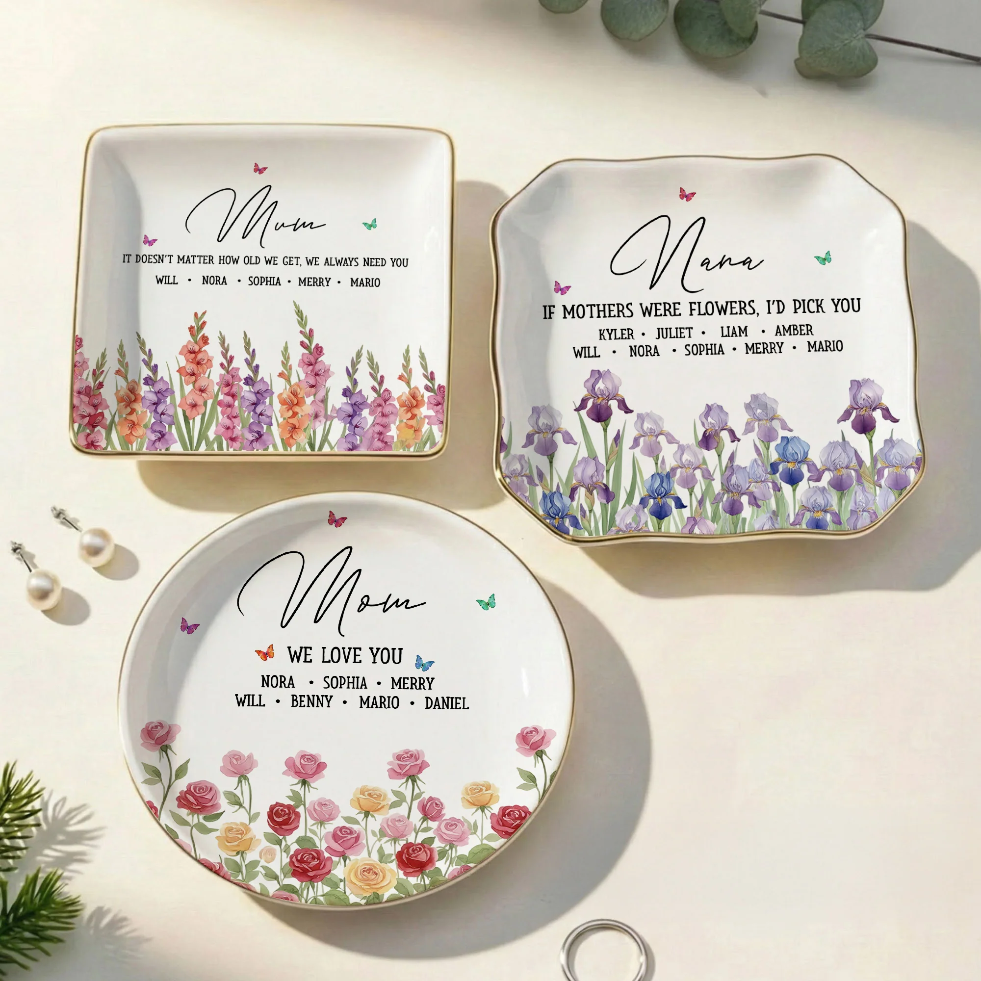 Custom Mom's Birth Flower - Mother's Day Gift For Mom From Daughter, Son - Personalized Jewelry Dish - Image 5