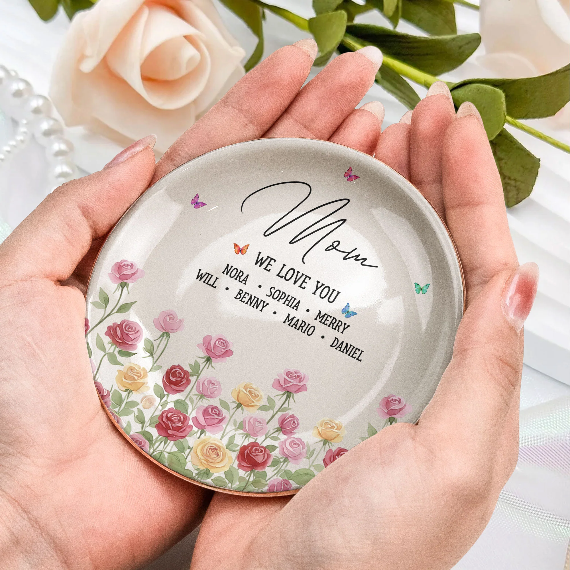 Custom Mom's Birth Flower - Mother's Day Gift For Mom From Daughter, Son - Personalized Jewelry Dish - Image 7