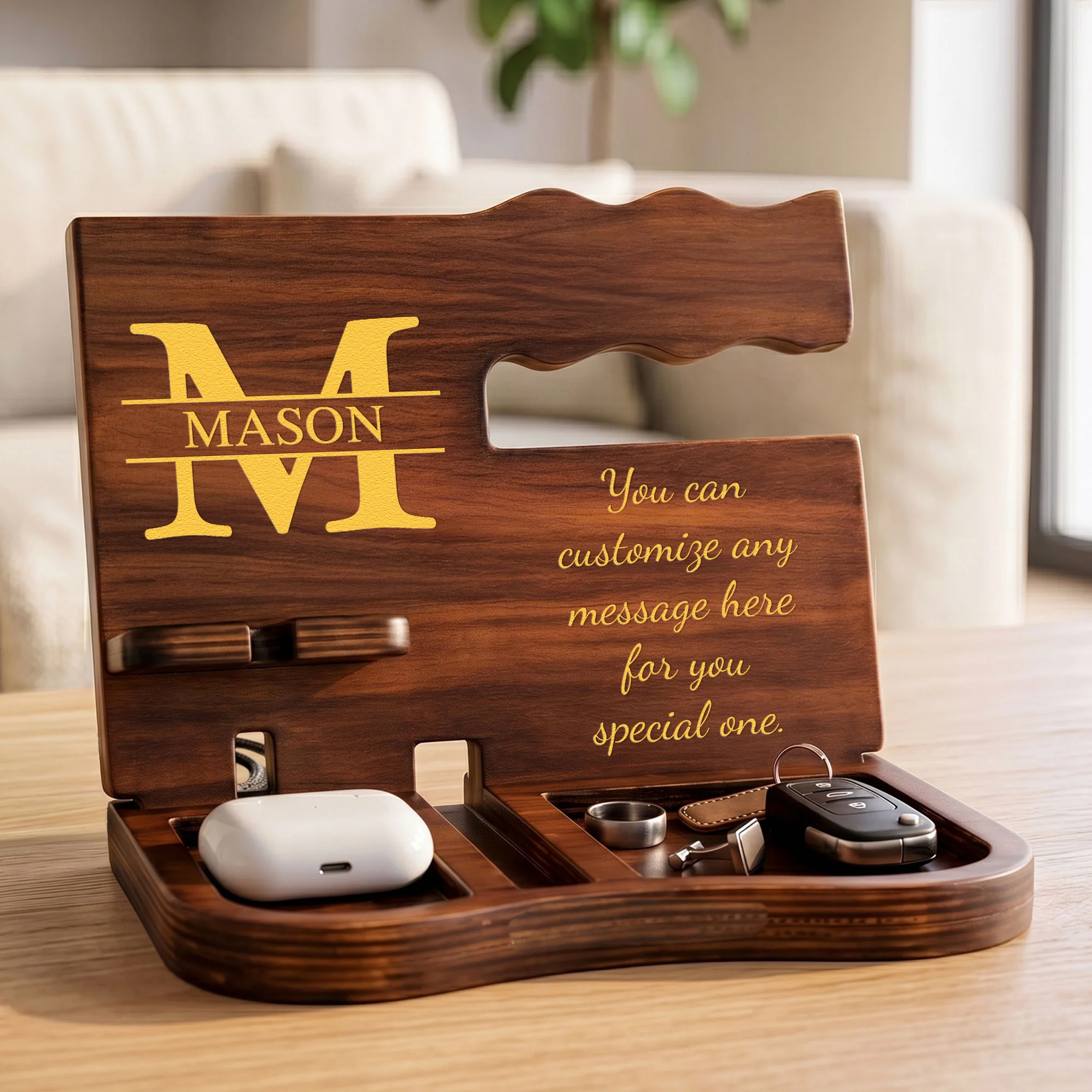 Custom Monogram, Initial Name & Message For Him, Husband, Son, Groomsmen - Personalized Desk Organizer