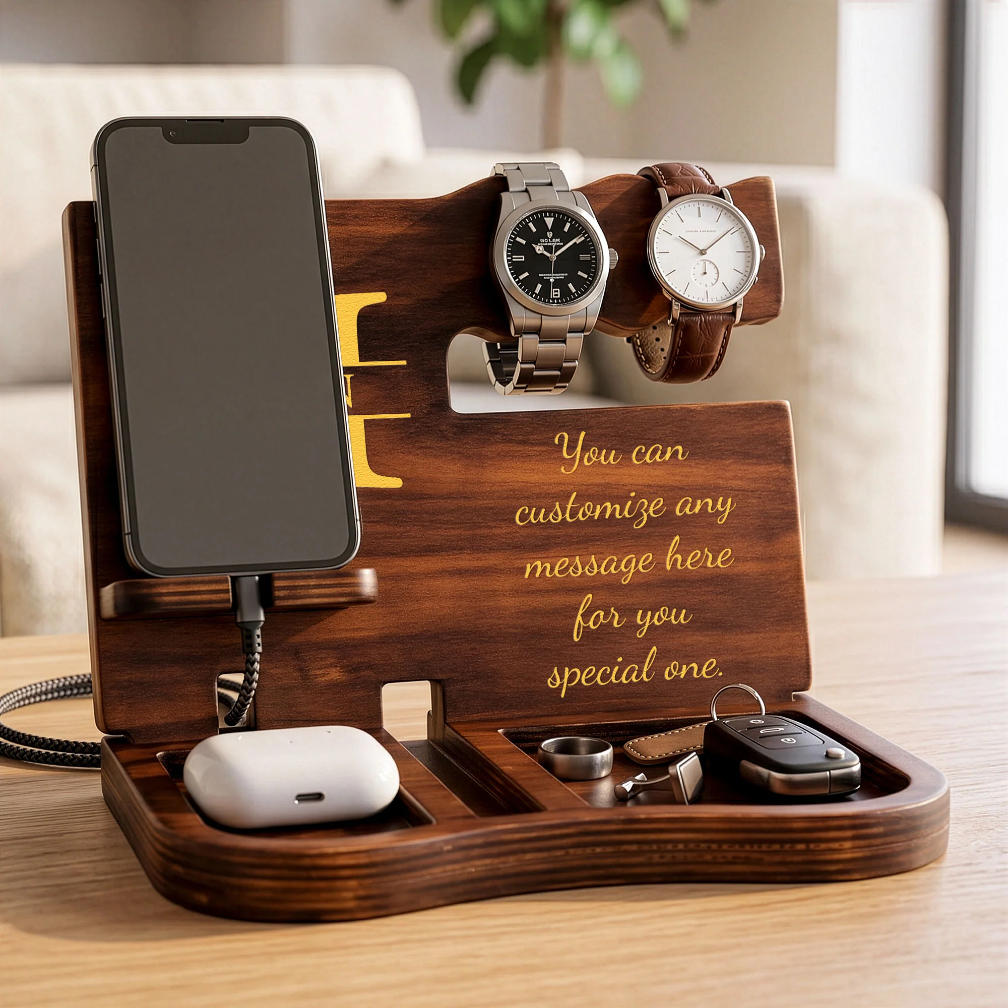 Custom Monogram, Initial Name & Message For Him, Husband, Son, Groomsmen - Personalized Desk Organizer - Image 3