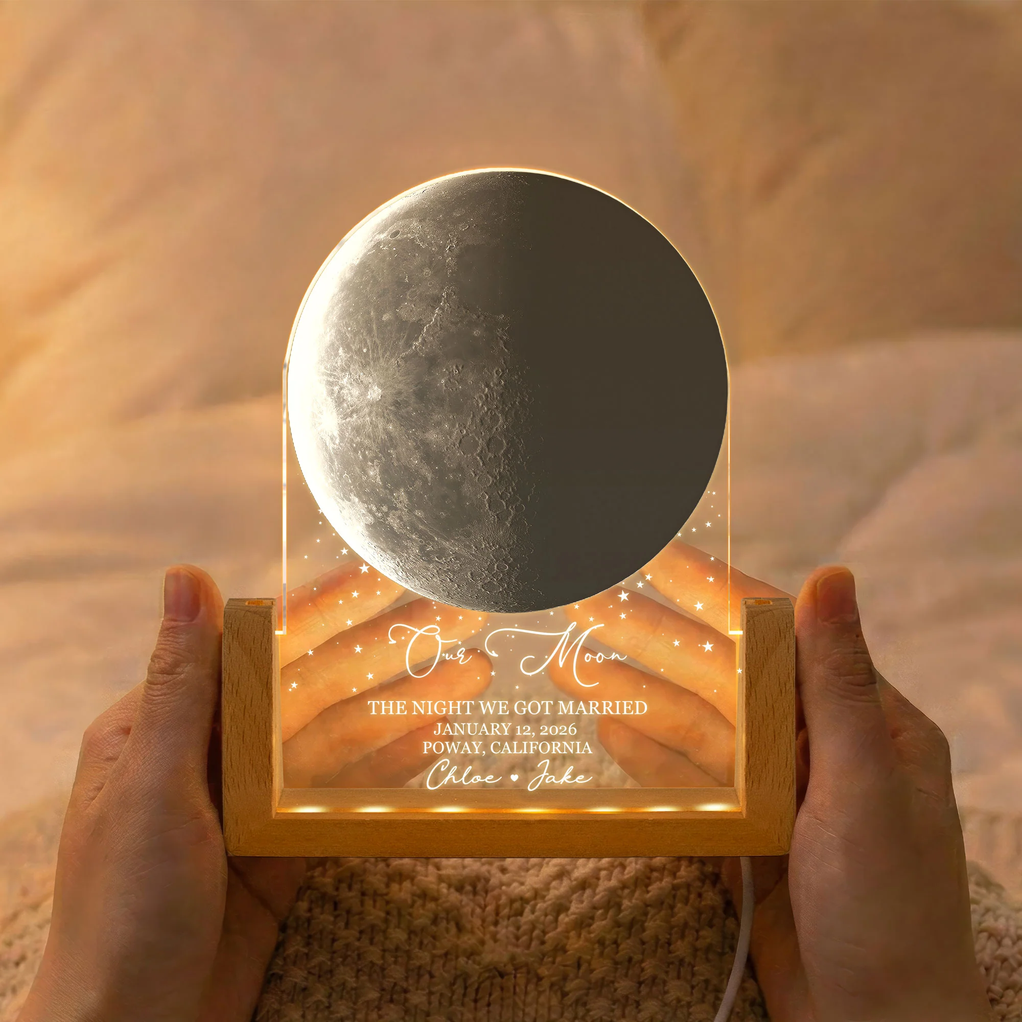 Custom Moon Phase, For Her, Him - Our Moon Romantic Couples Gifts - Personalized Night Light - Image 2