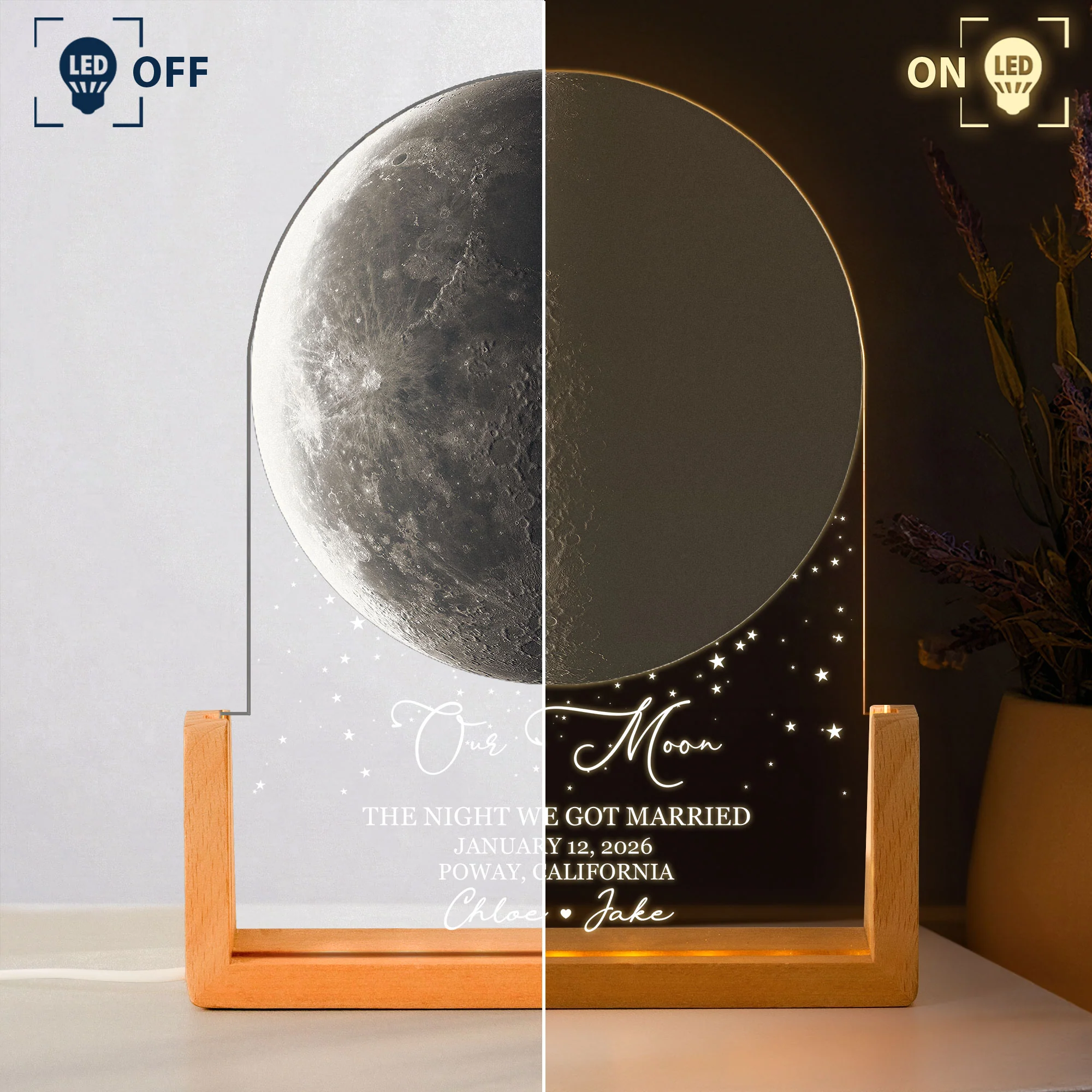 Custom Moon Phase, For Her, Him - Our Moon Romantic Couples Gifts - Personalized Night Light - Image 3
