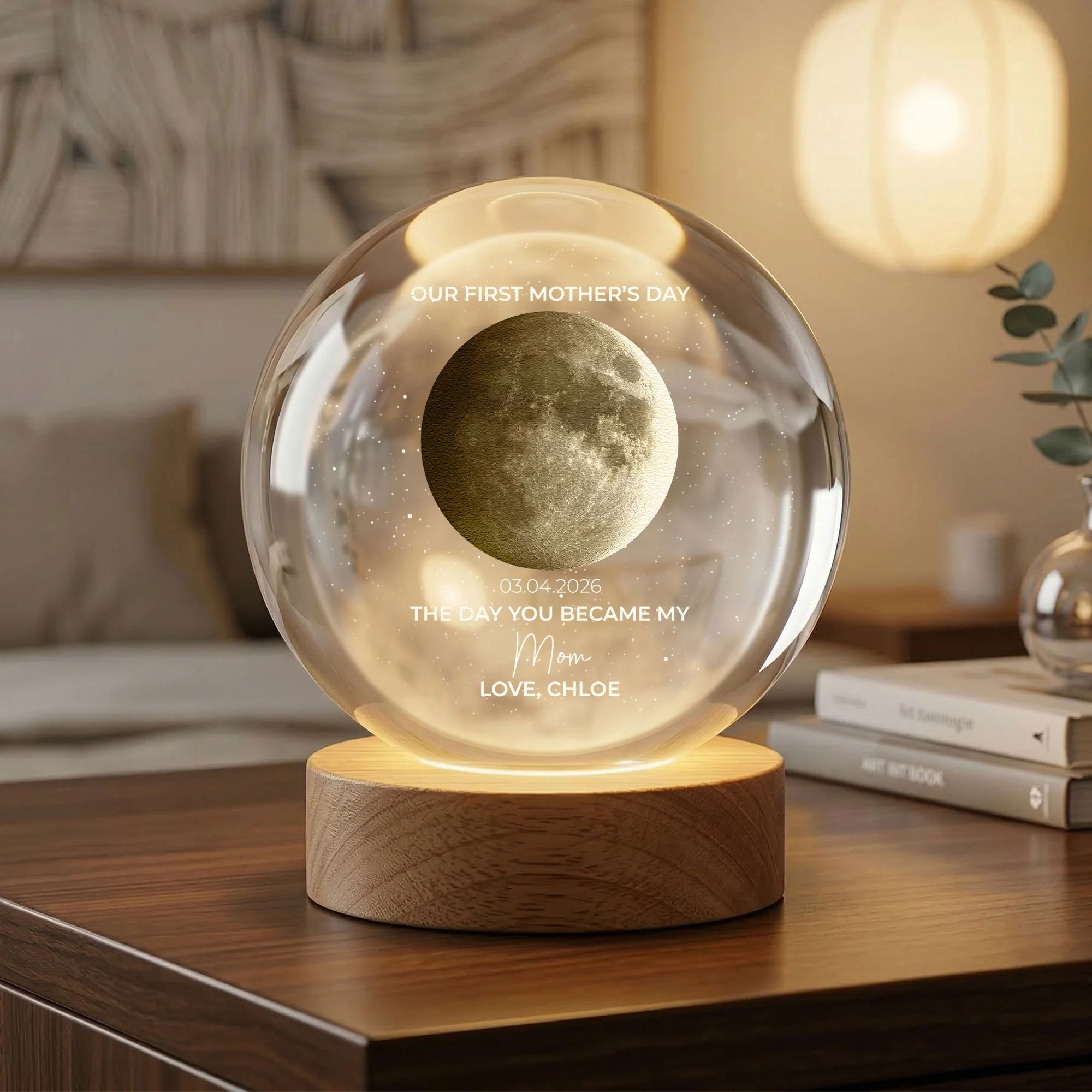 Custom Moon Phase Our 1st Mother's Day The Day You Became My Mom - Personalized Night Light - Image 2