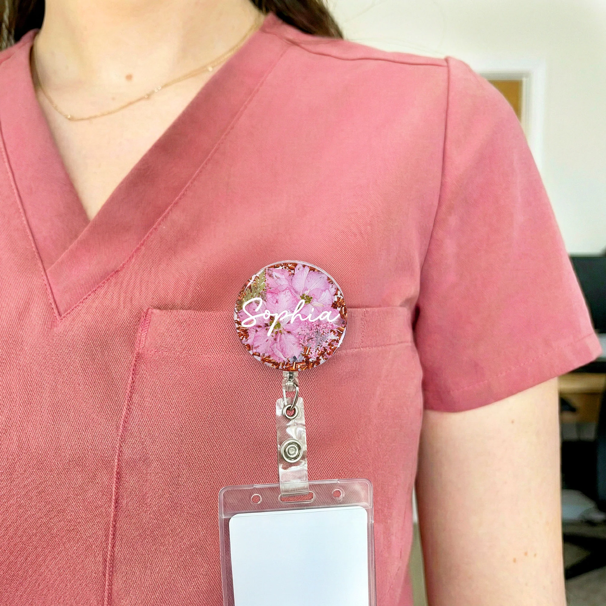 Custom Name And Birth Month Flower - Personalized Resin Birth Flower Badge Reel - Image 2