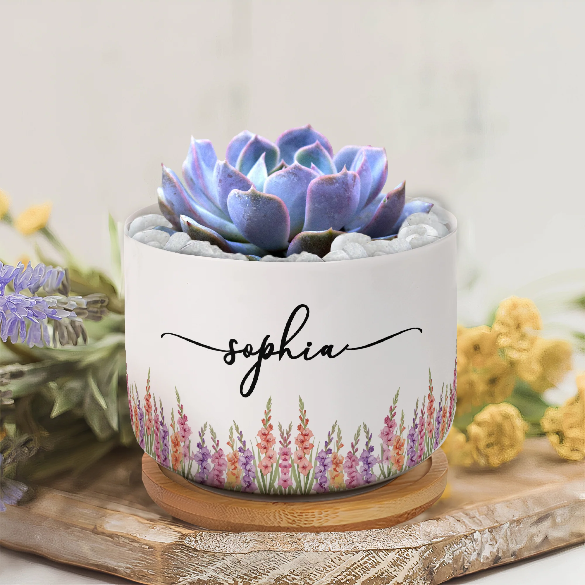 Custom Name & Birth Flower Birthday Gift For Her, Sisters, Daughter, Friends, Coworkers - Personalized Plant Pot - Image 2