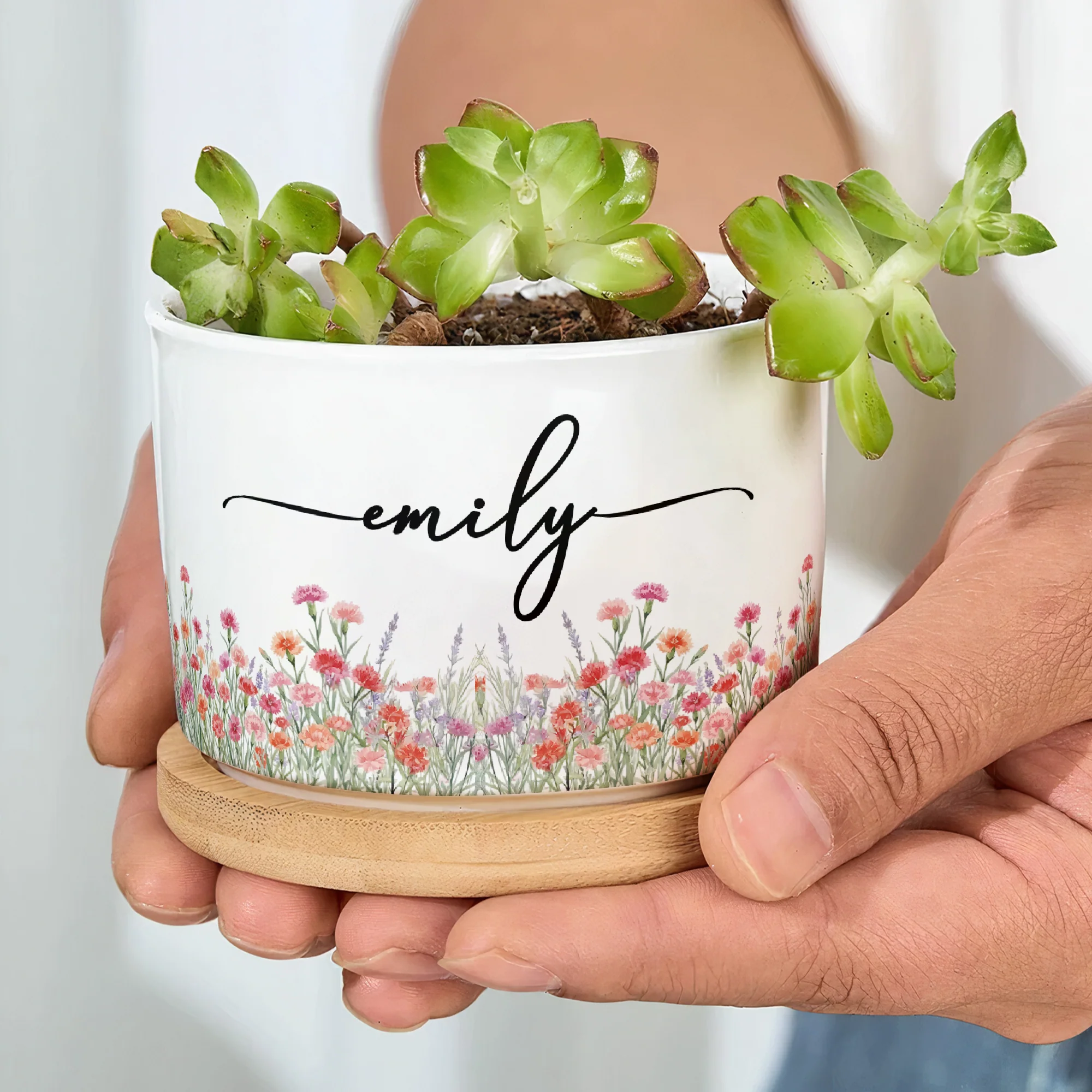 Custom Name & Birth Flower Birthday Gift For Her, Sisters, Daughter, Friends, Coworkers - Personalized Plant Pot - Image 3