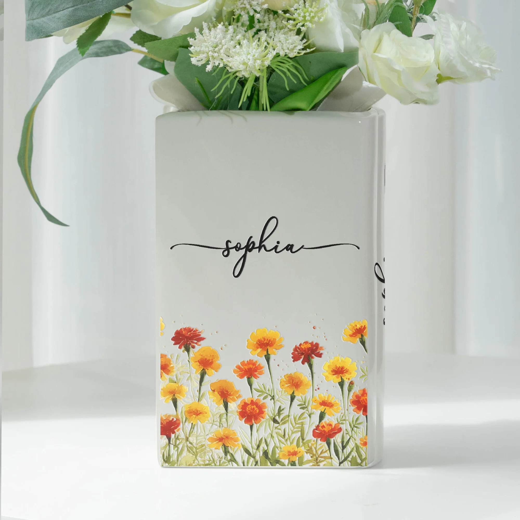 Custom Name & Birth Flower Birthday Gift For Her, Sisters, Daughter, Friends - Personalized Vase - Image 2