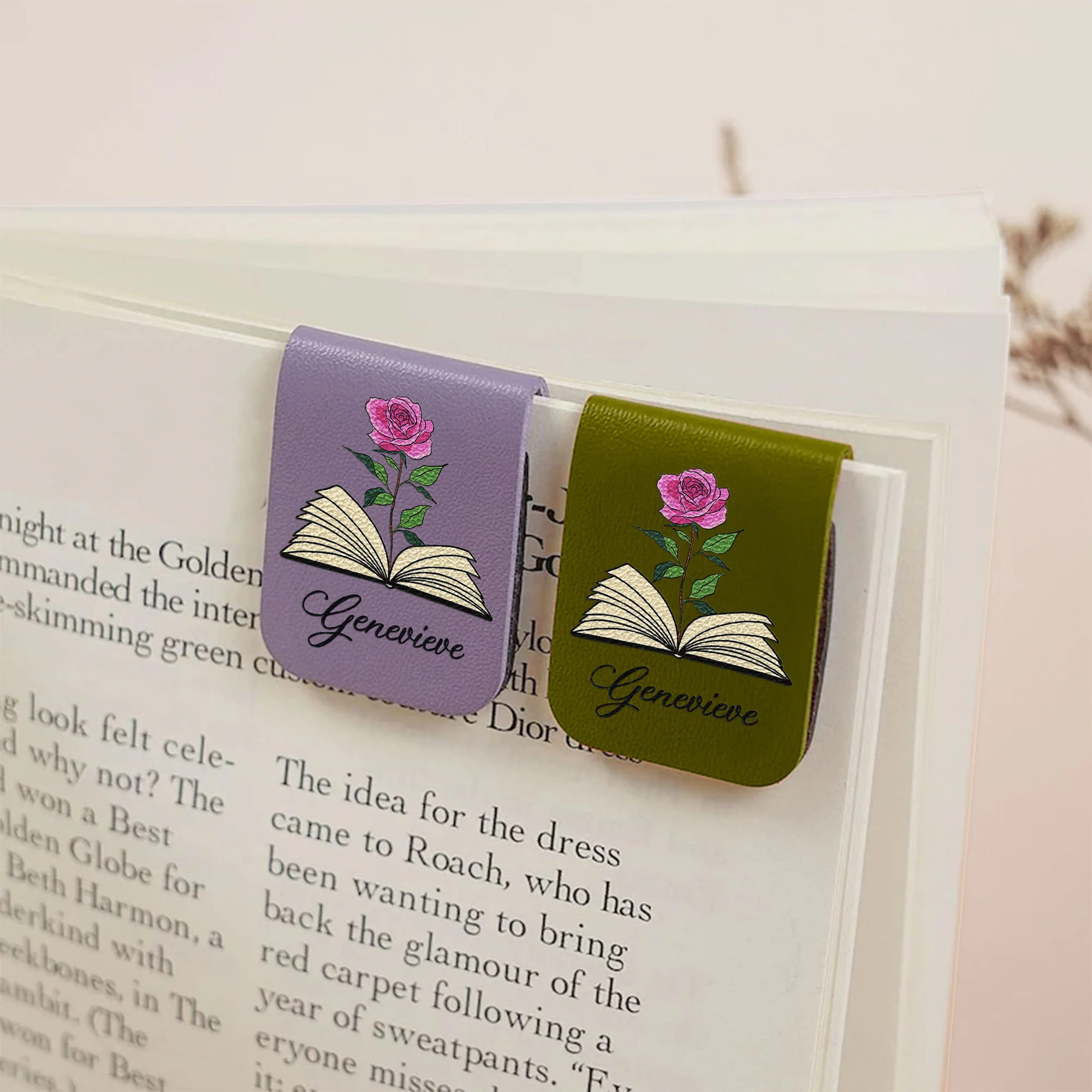 Custom Name & Birth Flower Book Lovers - Personalized Leather Magnetic Bookmark - Image 5