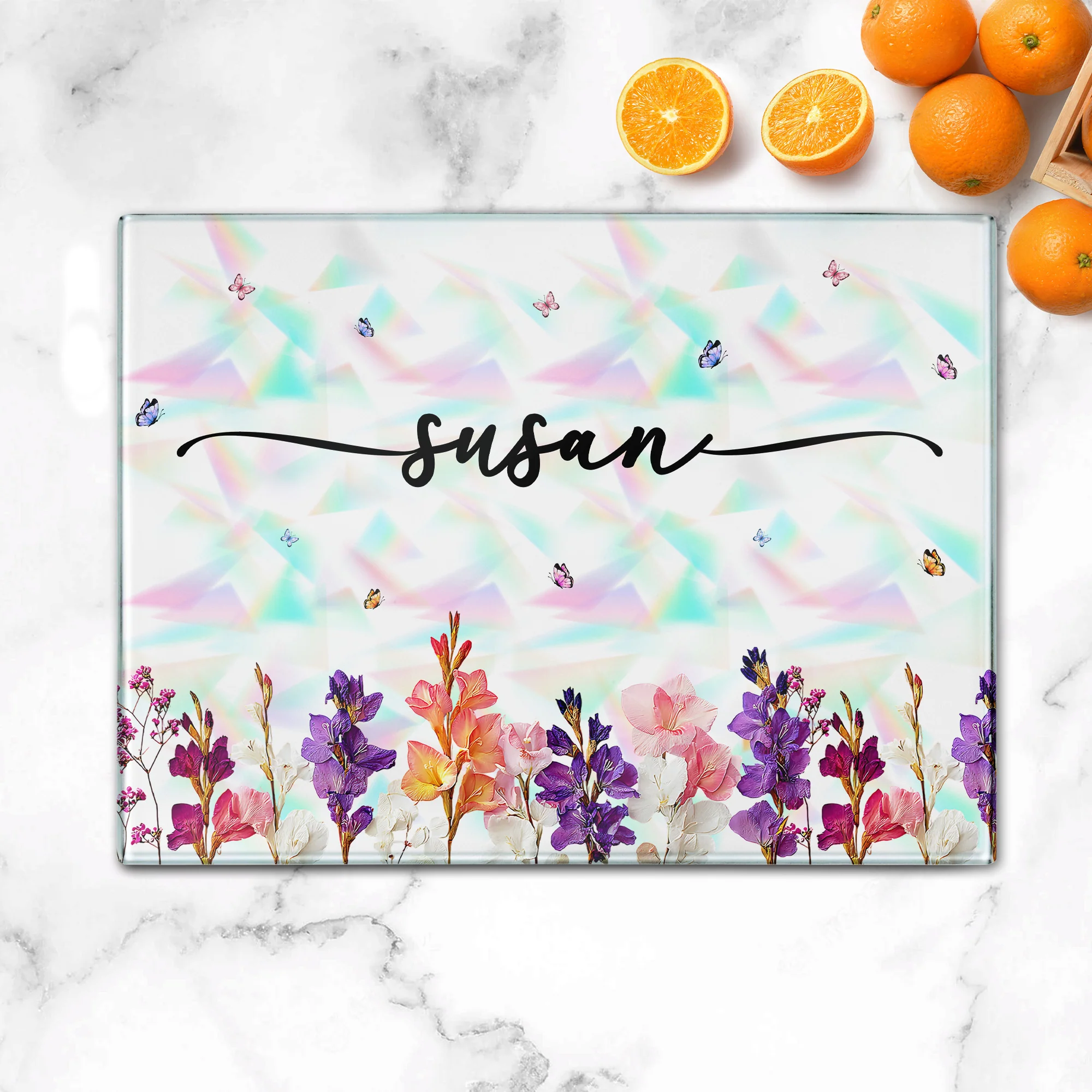 Custom Name & Birth Flower Faux Pressed Flower - Personalized Cutting Board - Image 2
