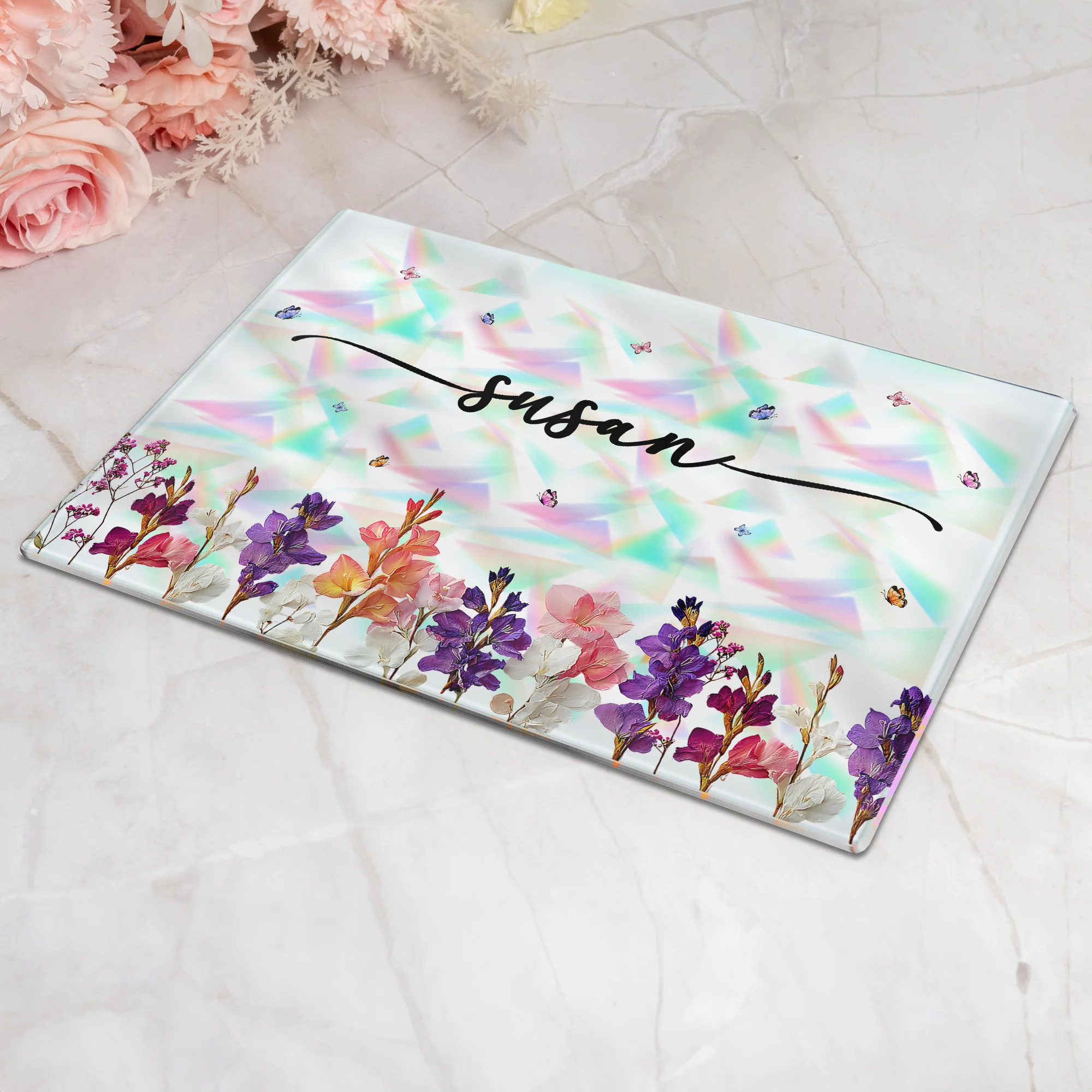 Custom Name & Birth Flower Faux Pressed Flower - Personalized Cutting Board - Image 3