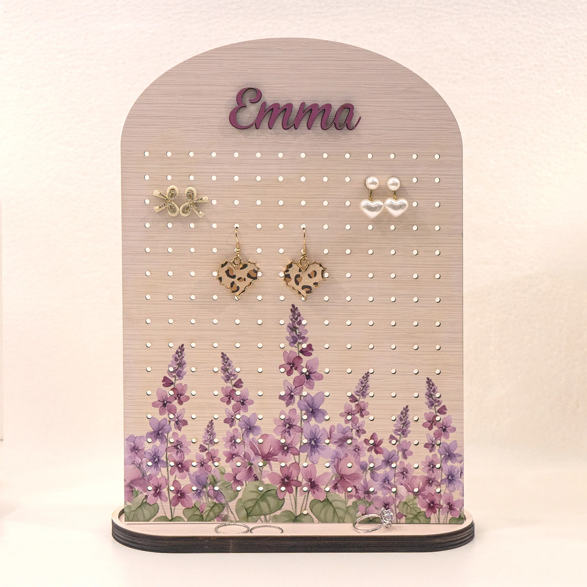 Custom Name & Birth Flower Gift For Her - Personalized Wooden Jewelry Stand - Image 2