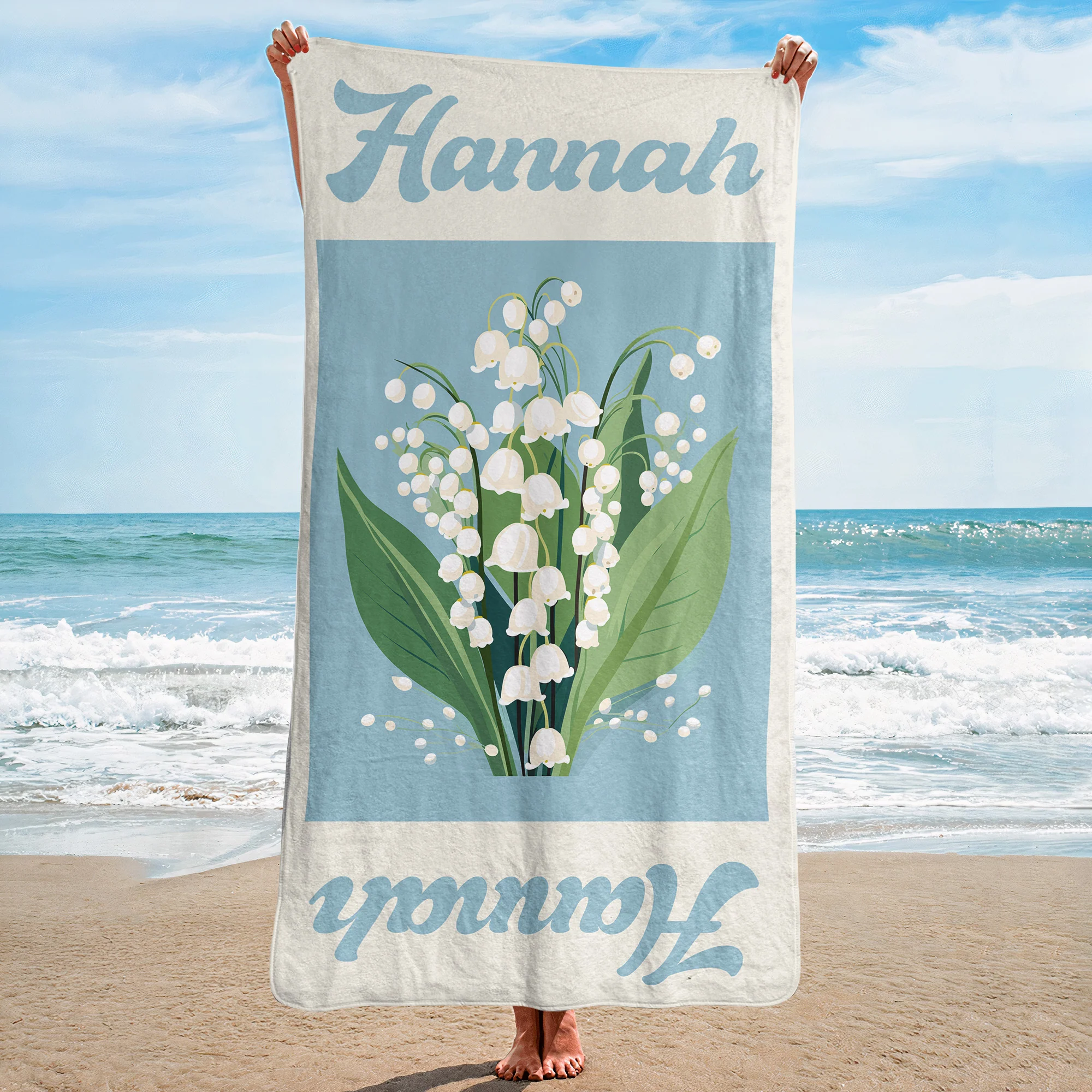 Custom Name Birth Flower Vintage Art - Personalized Quick-Dry Beach Towel - Image 3
