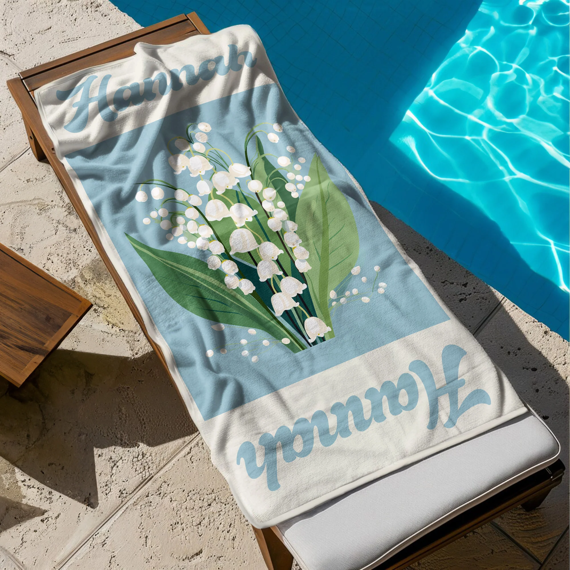 Custom Name Birth Flower Vintage Art - Personalized Quick-Dry Beach Towel - Image 5