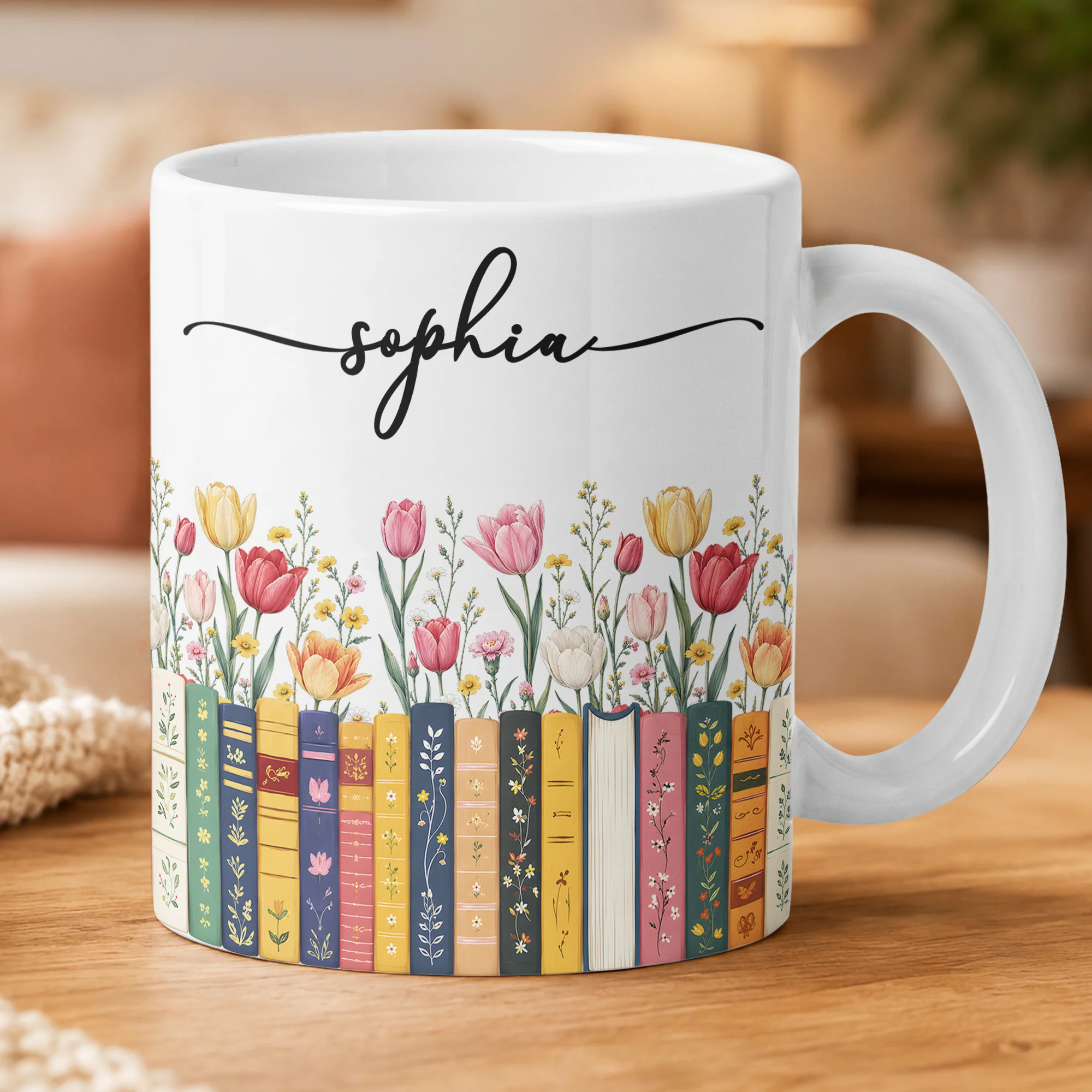 Custom Name & Birthflower For Book Lovers & Book Clubs - Personalized Mug - Image 2
