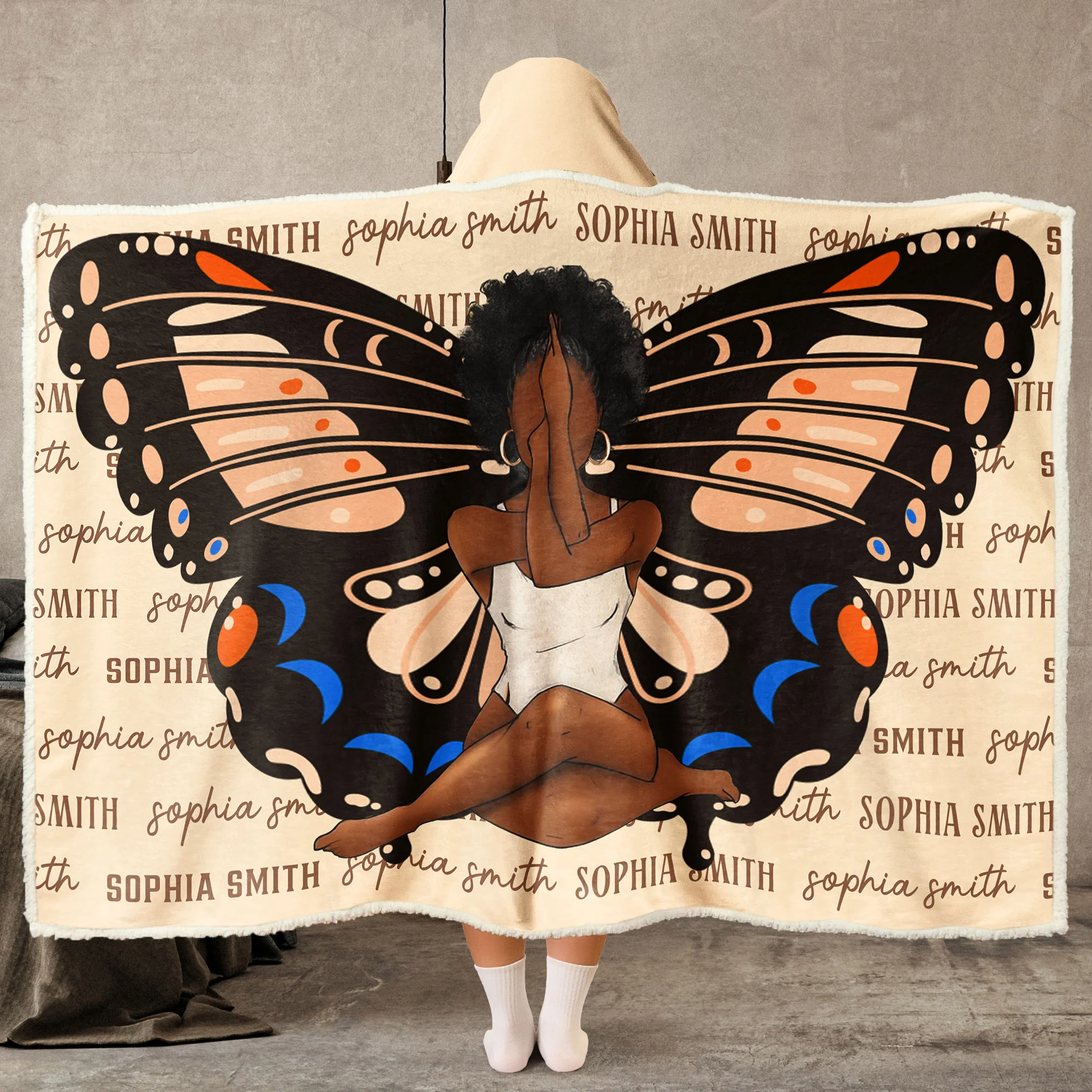 Custom Name Blanket For Her - Personalized Wearable Blanket Hoodie - Image 4