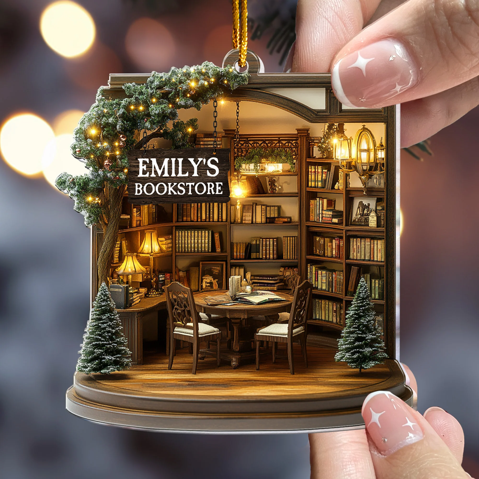 Custom Name Bookstore, Library - Christmas Gifts For Book Lovers, Book Club - Personalized Acrylic Ornament - Image 3