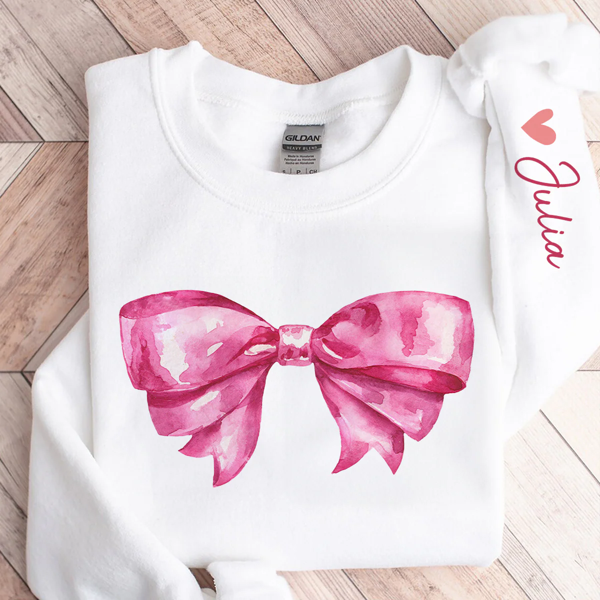 Custom Name Coquette Pink Bow Ribbon Trendy Style - Personalized Sweatshirt - Image 4