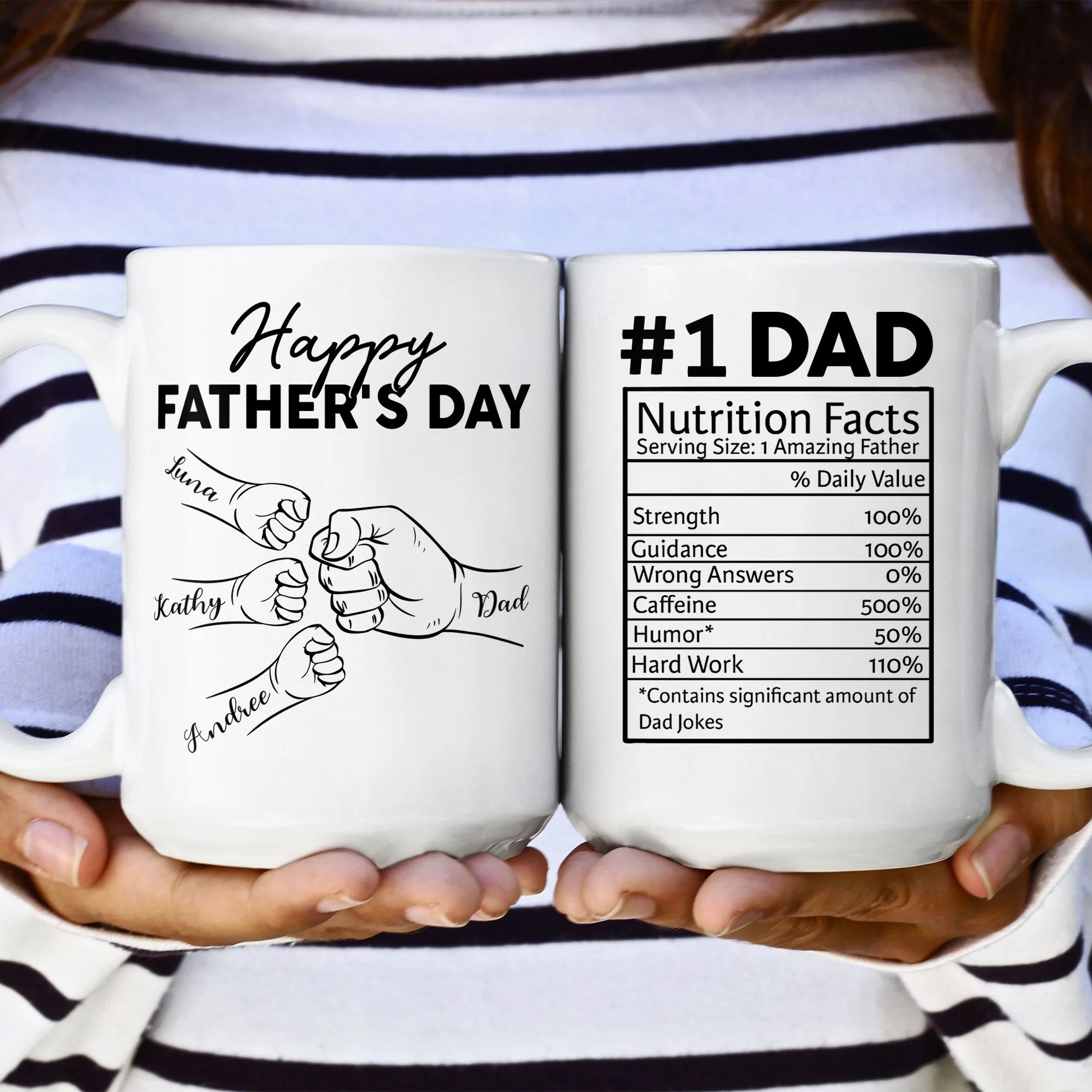 Custom Name Dad Nutrition Facts Hand Bump Happy Father's Day - Personalized Mug - Image 6