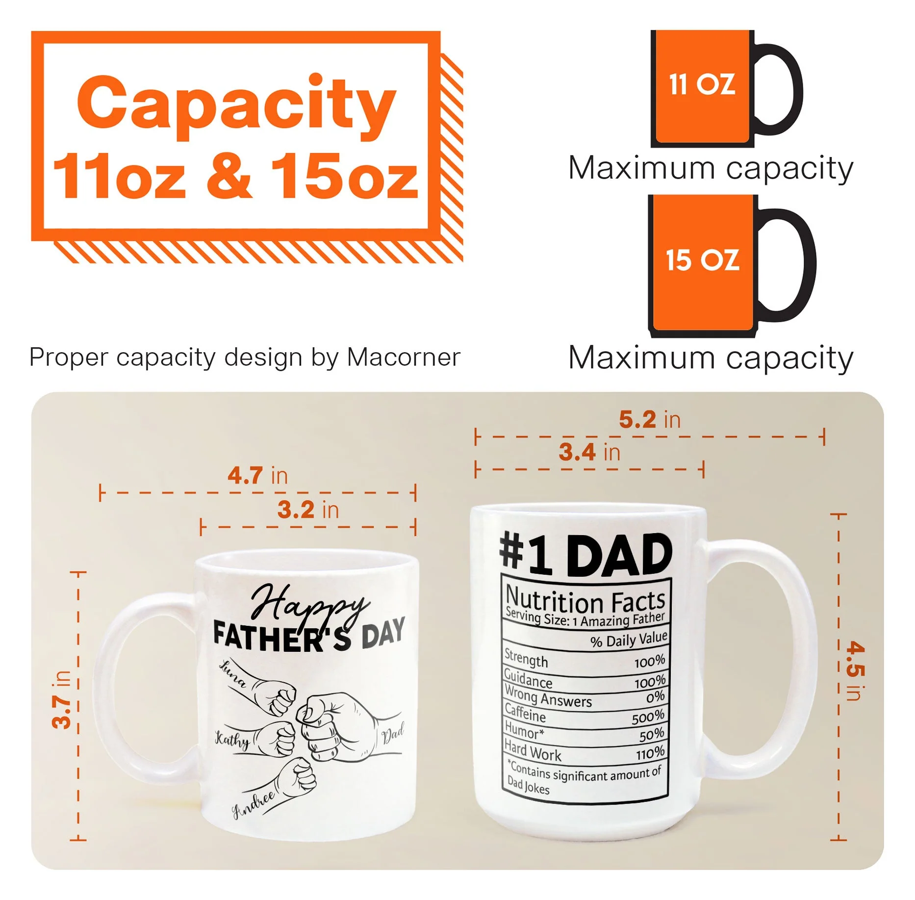 Custom Name Dad Nutrition Facts Hand Bump Happy Father's Day - Personalized Mug - Image 8