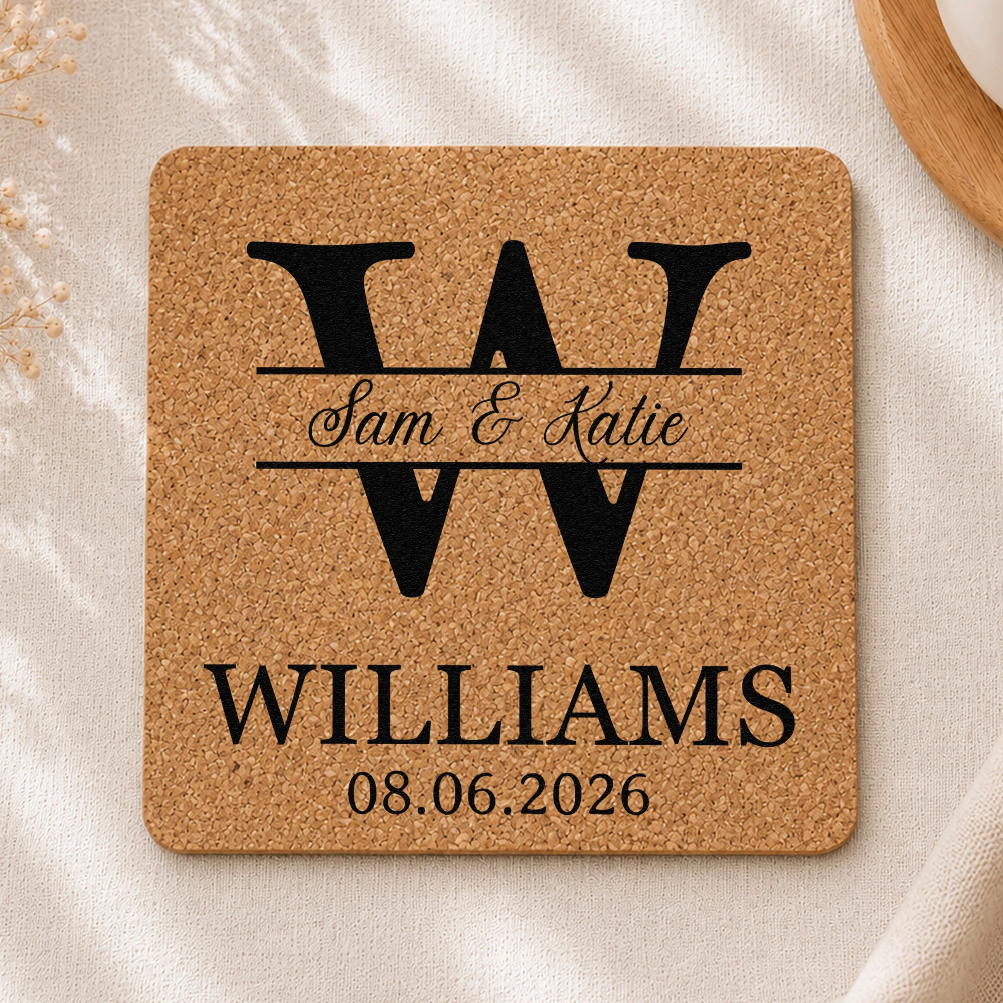 Custom Name & Date Couple Wedding Favors - Personalized Coasters - Image 4