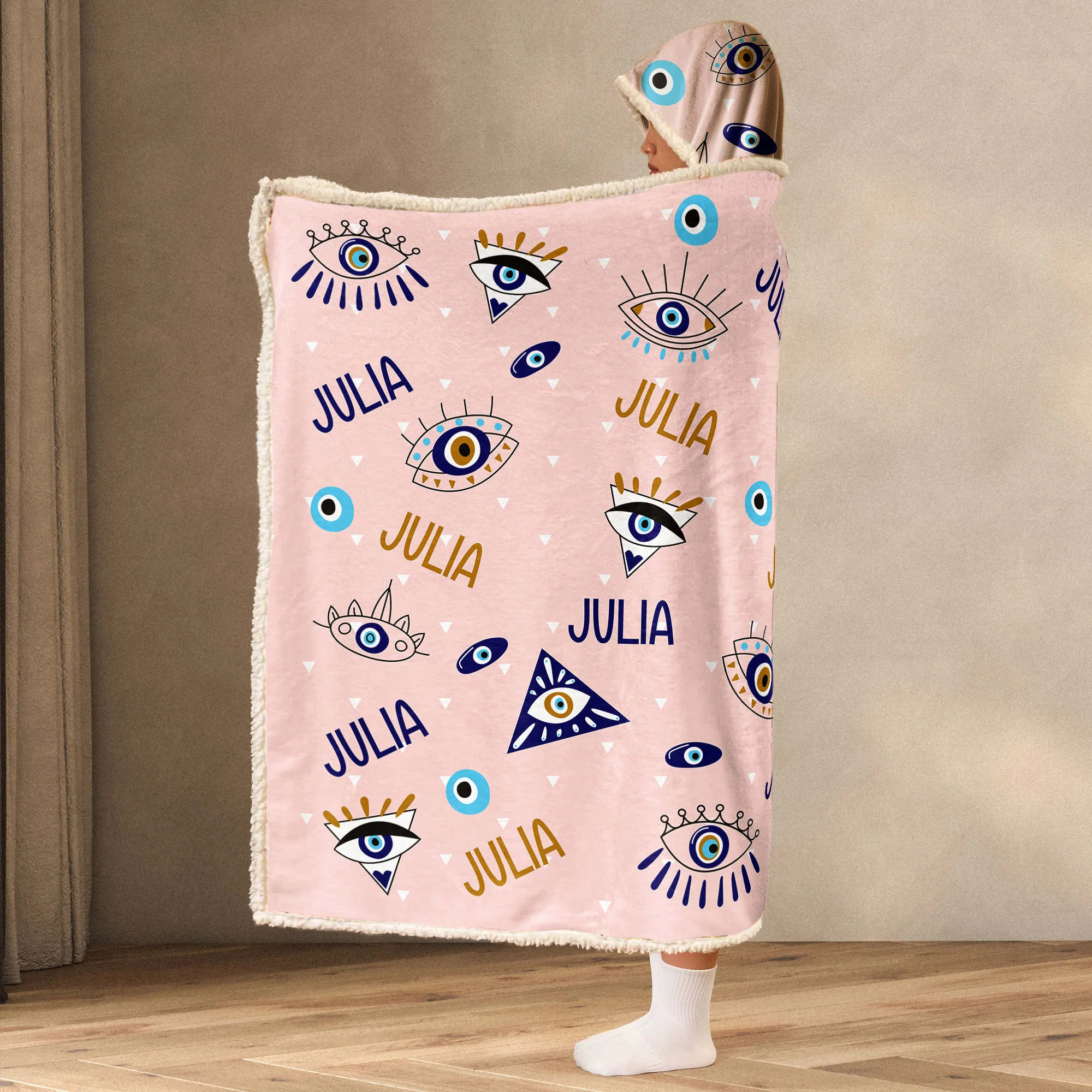 Custom Name Evil Eye - Personalized Wearable Blanket Hoodie - Image 2