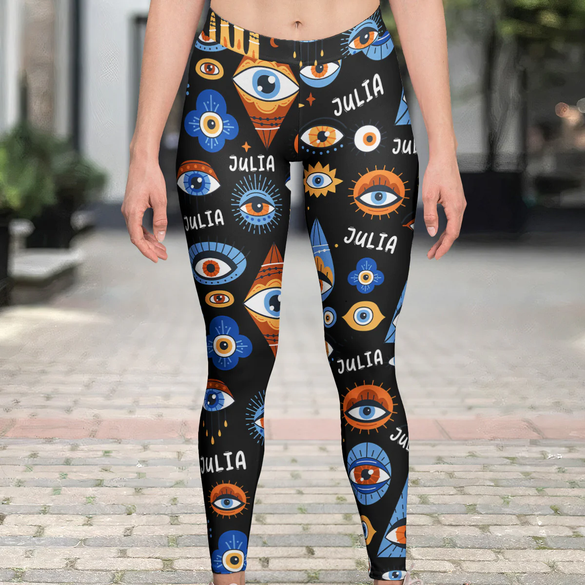 Custom Name Evil Eyes Yoga Lovers Meditation Gift - Personalized Leggings - Image 2