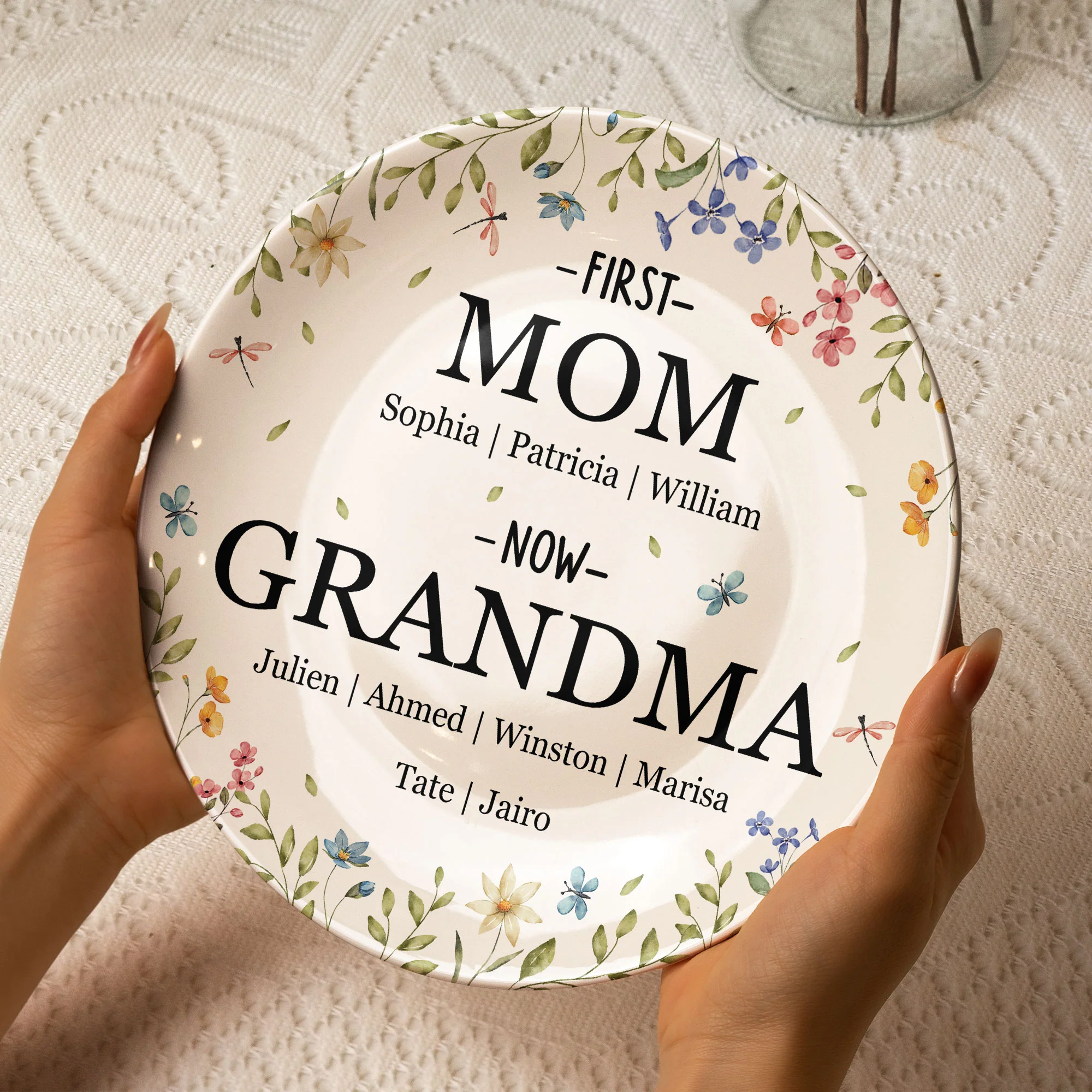 Custom Name First Mom Now Grandma - Personalized Ceramic Plate - Image 3