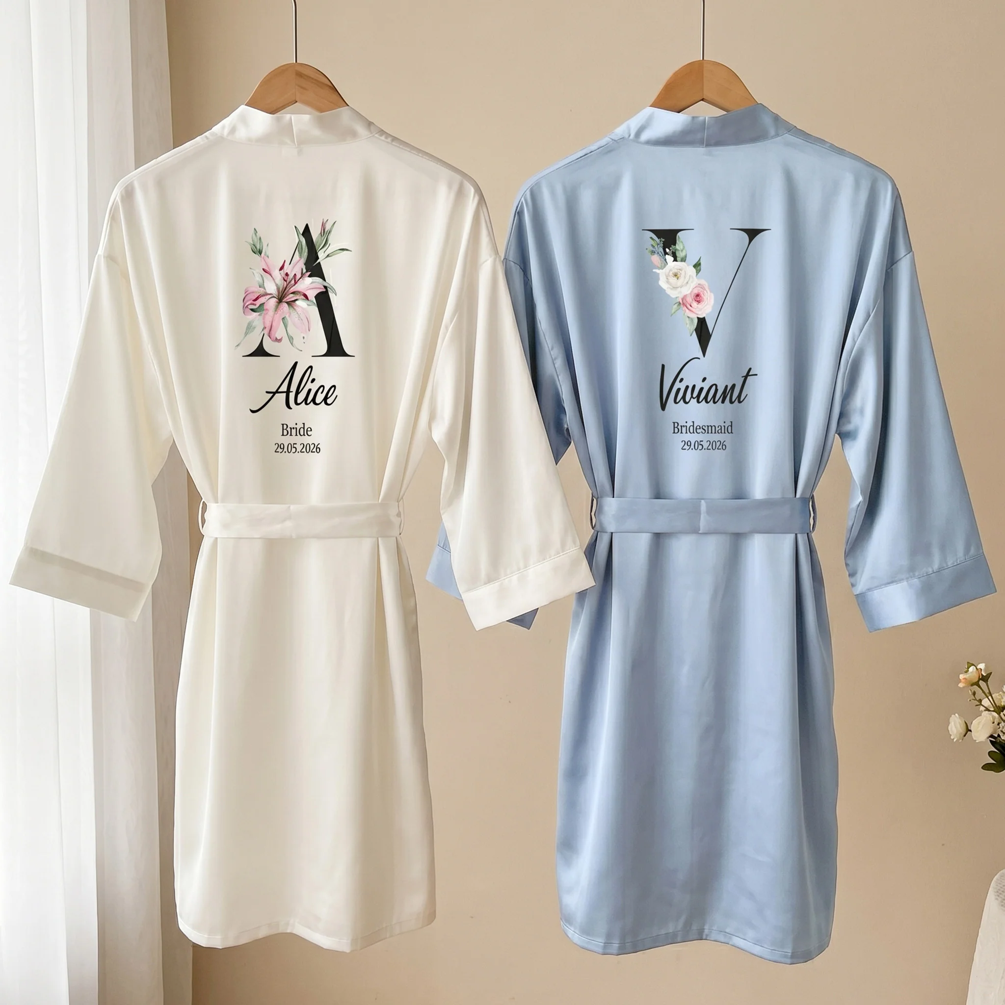 Custom Name Floral Monogram Wedding Robe Matching Bridesmaid Robe - Personalized Robe - Image 2