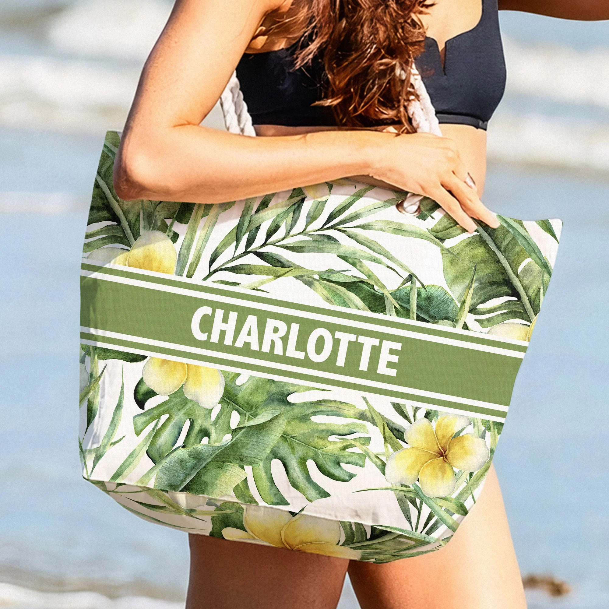 Custom Name Floral Pattern - Personalized Beach Bag - Image 6