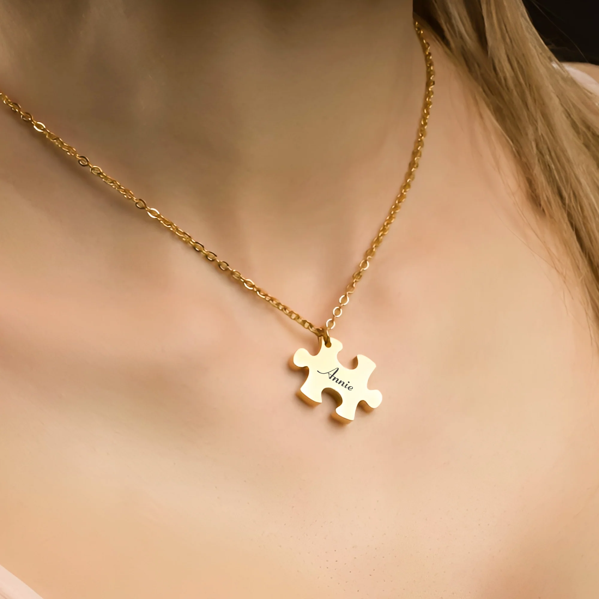 Custom Name Friendship Gifts, Gift For Her - Personalized Engraved Puzzle Necklace - Image 4
