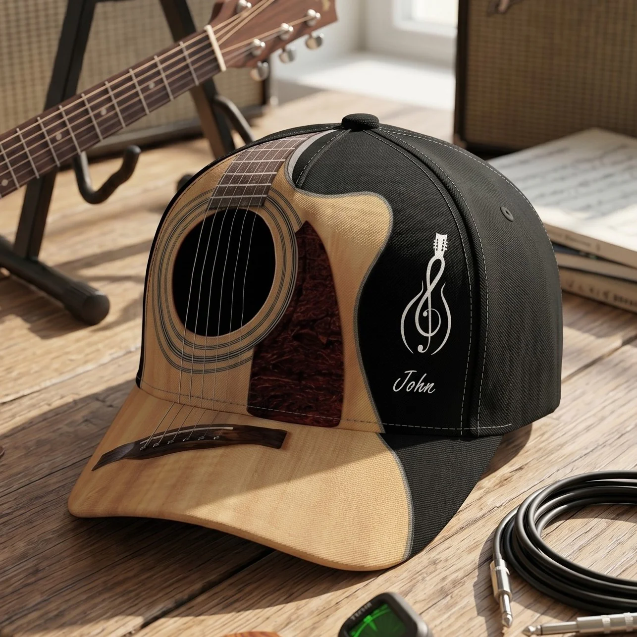 Custom Name Gift For Guitarist, Guitar Lover - Personalized Cap - Image 2
