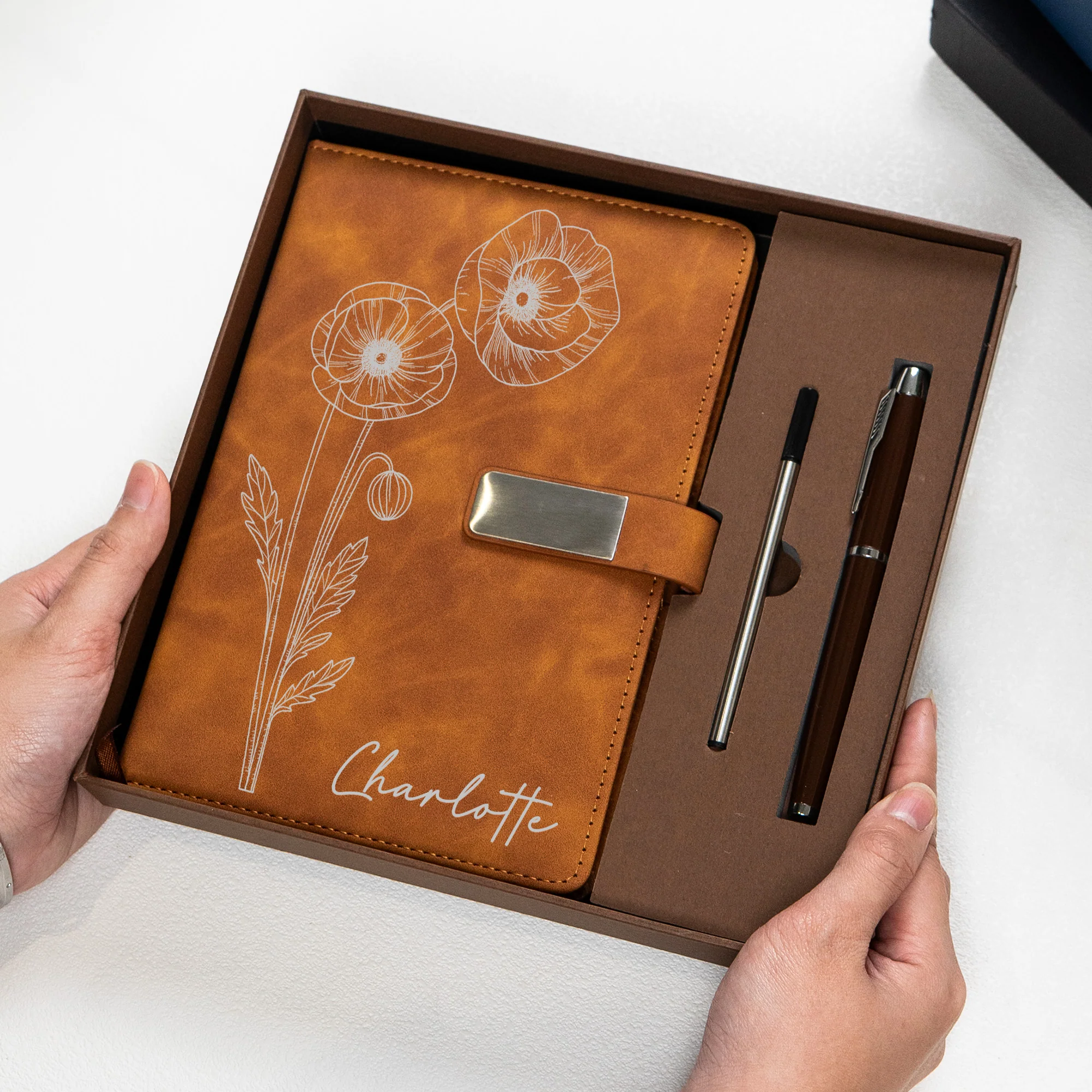 Custom Name Journal Birth Month Flower Gift - Personalized Leather Journal - Image 4