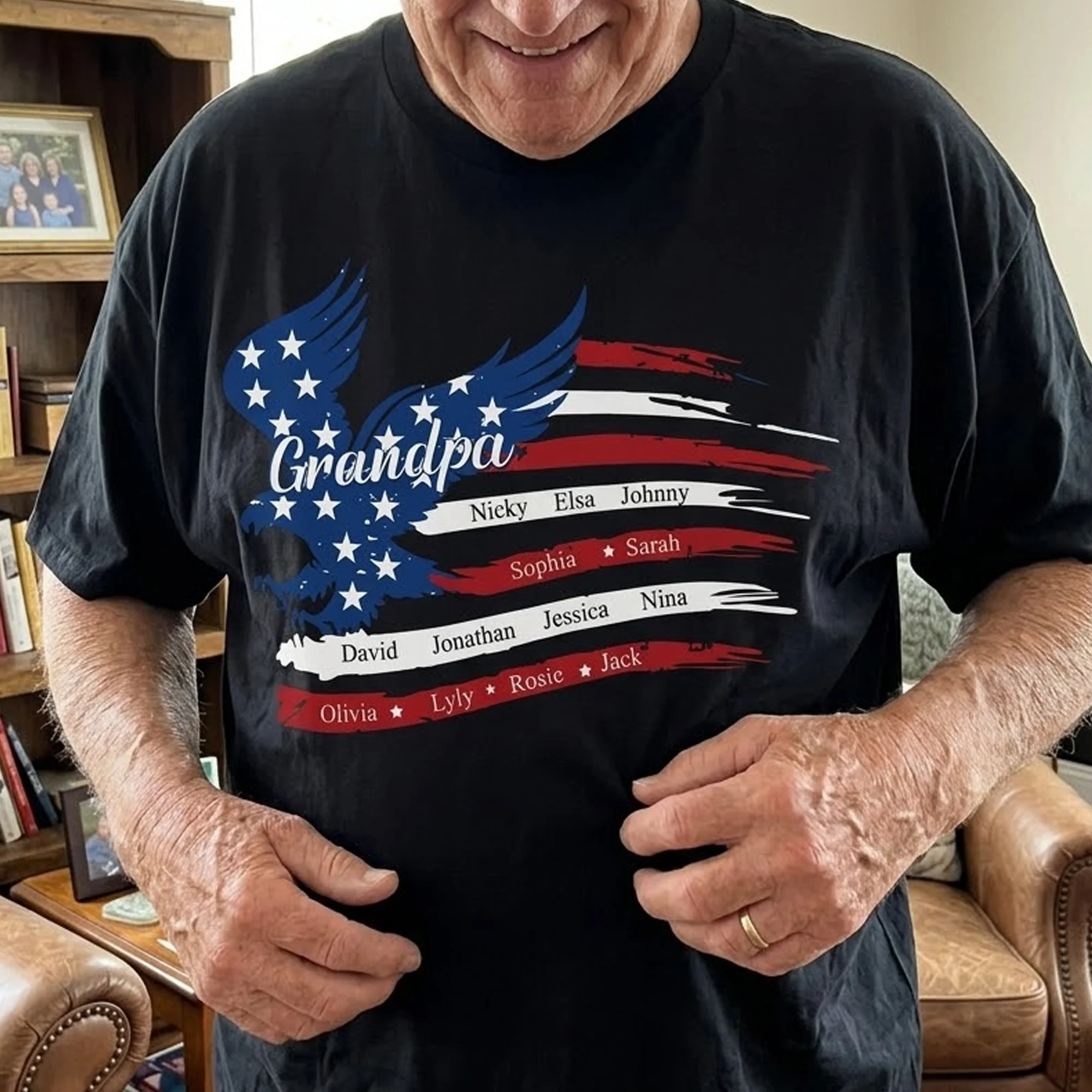 Custom Name Kids, American Flag, Father's Day Gift For Grandpa, Dad - Personalized Shirt