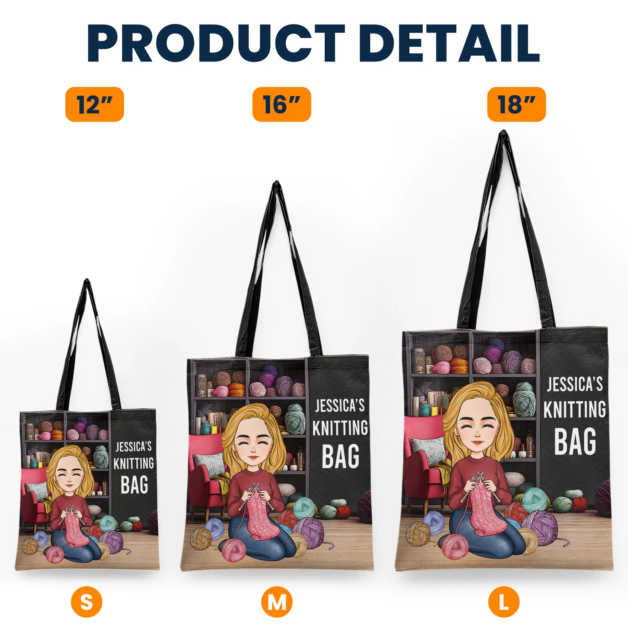 Custom Name Knitting, Crochet Bag - Personalized Tote Bag - Image 5