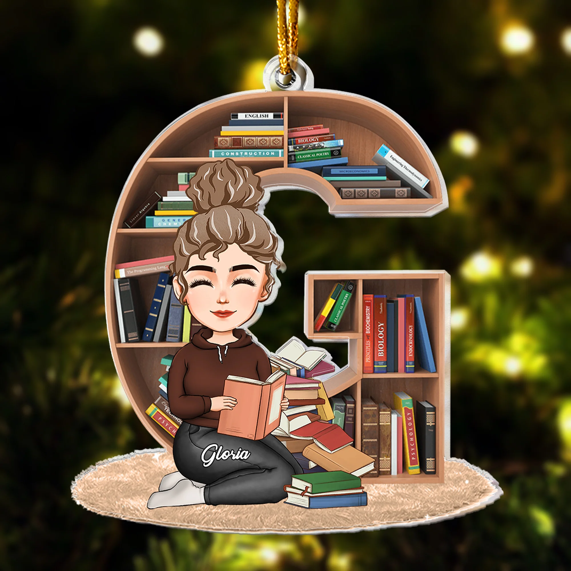Custom Name Letter Gift For Book Lover Bookworm - Personalized Acrylic Ornament - Image 3
