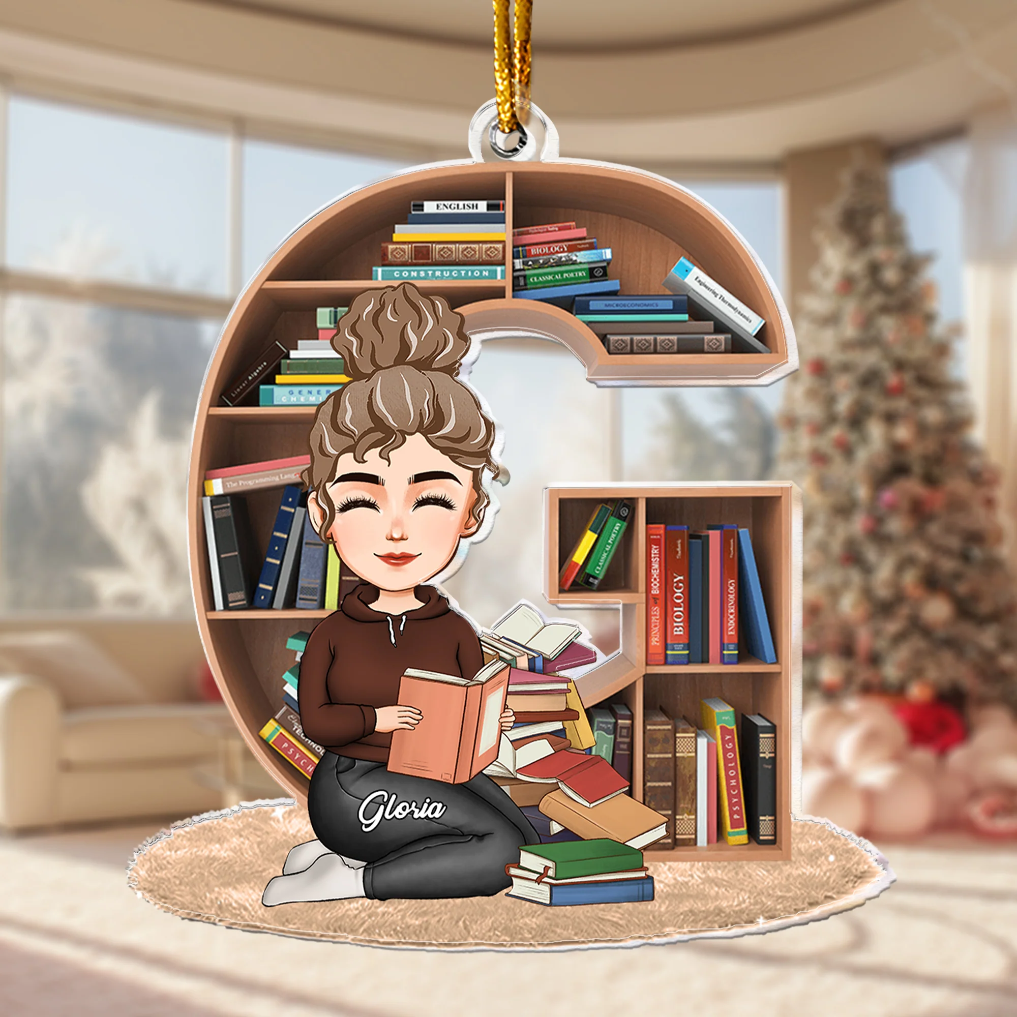Custom Name Letter Gift For Book Lover Bookworm - Personalized Acrylic Ornament - Image 4