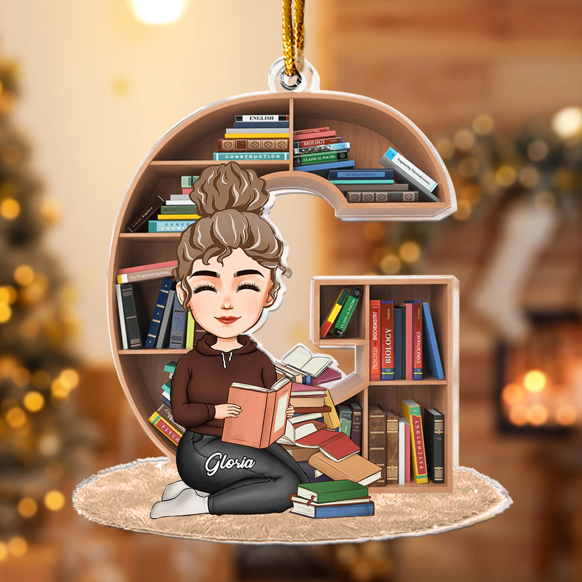 Custom Name Letter Gift For Book Lover Bookworm - Personalized Acrylic Ornament - Image 5