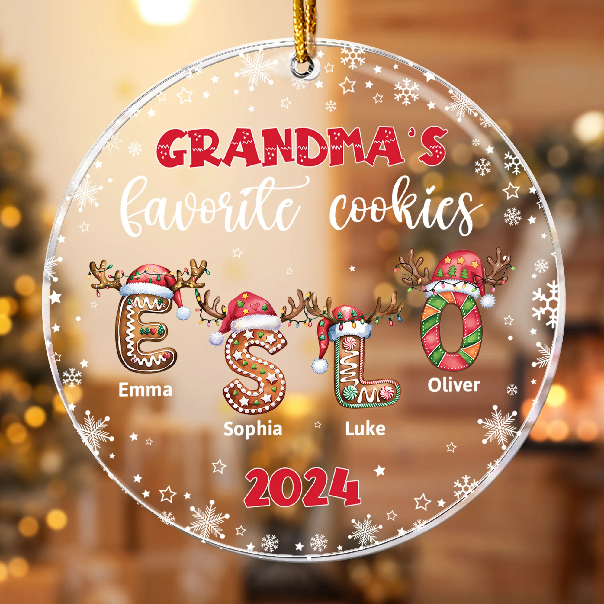 Custom Name Letter Grandma's Favorite Cookies - Personalized Acrylic Ornament - Image 3