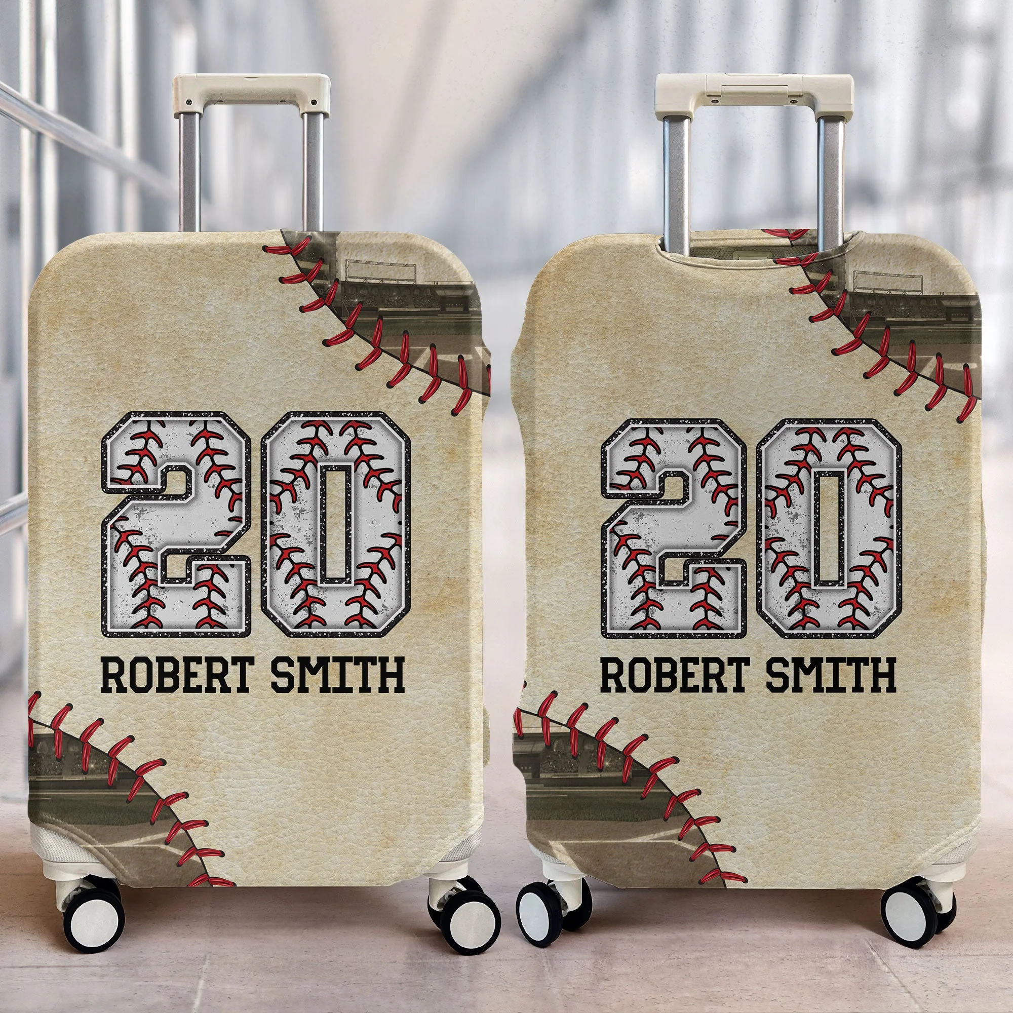 Custom Name & Number Baseball For Traveler  - Personalized Luggage Cover - Image 2