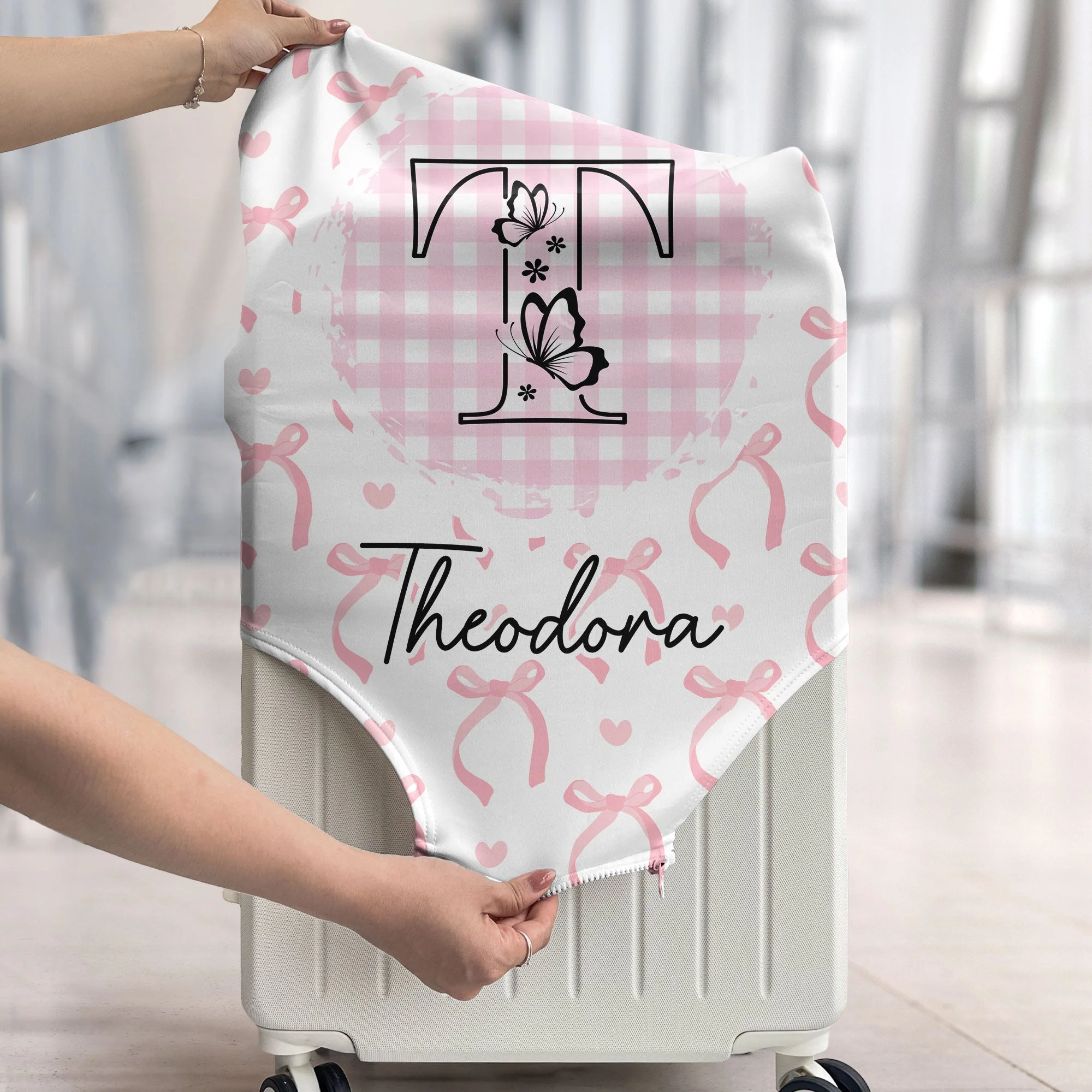 Custom Name Ribbon Coquette - Personalized Luggage Cover - Image 4