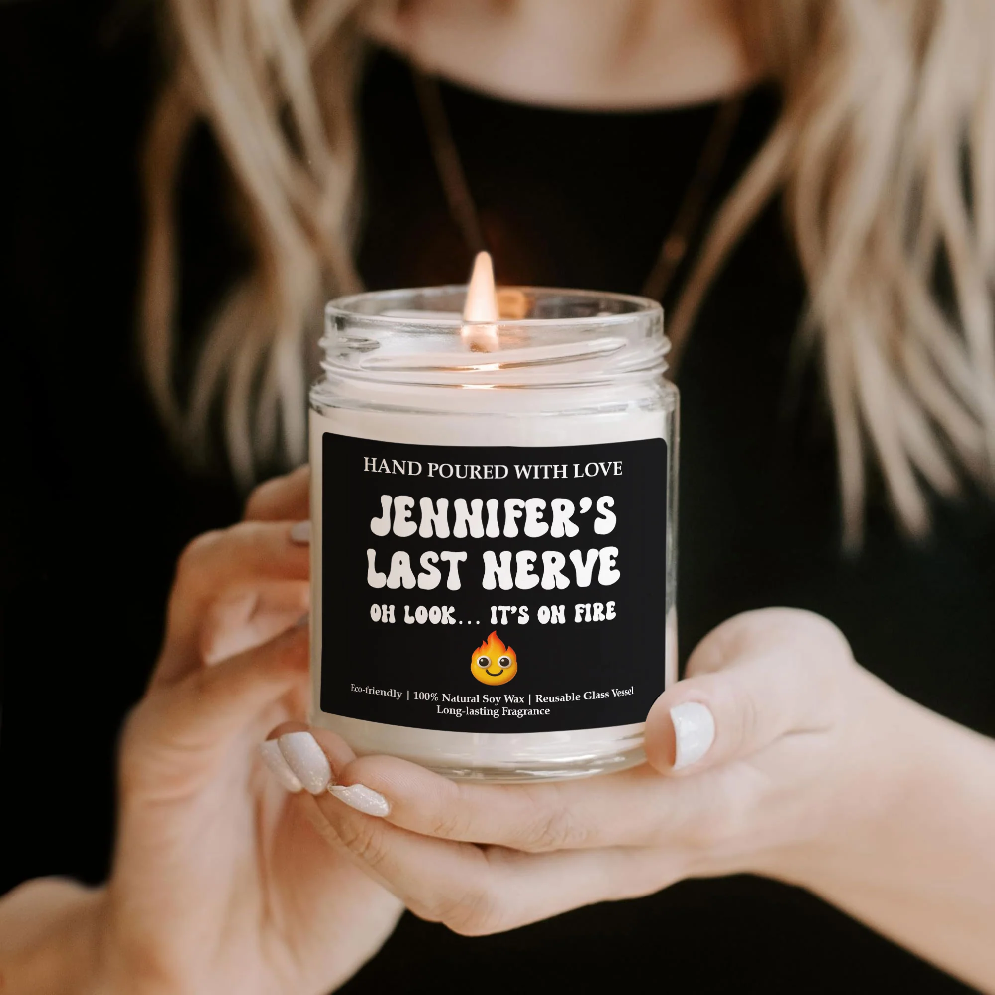 Custom Name’s Last Nerve Oh Look… It’s On Fire - Funny Gift, Exchange Gag Gift - Personalized Scented Soy Candle - Image 2