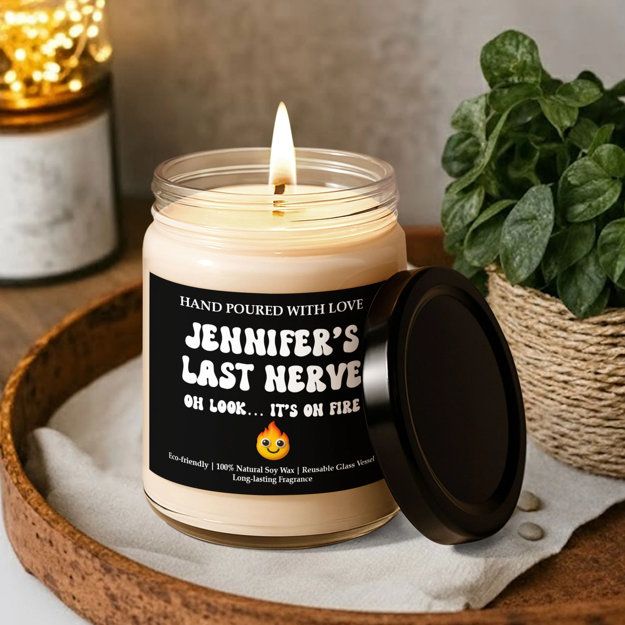 Custom Name’s Last Nerve Oh Look… It’s On Fire - Funny Gift, Exchange Gag Gift - Personalized Scented Soy Candle - Image 3
