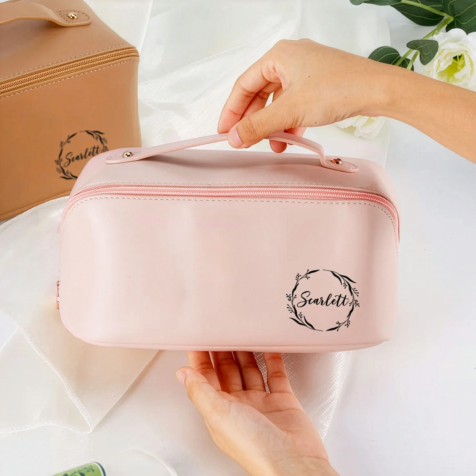 Custom Name Style For Her, Wife, Daughter, Sister - Personalized Leather Makeup Bag - Image 5